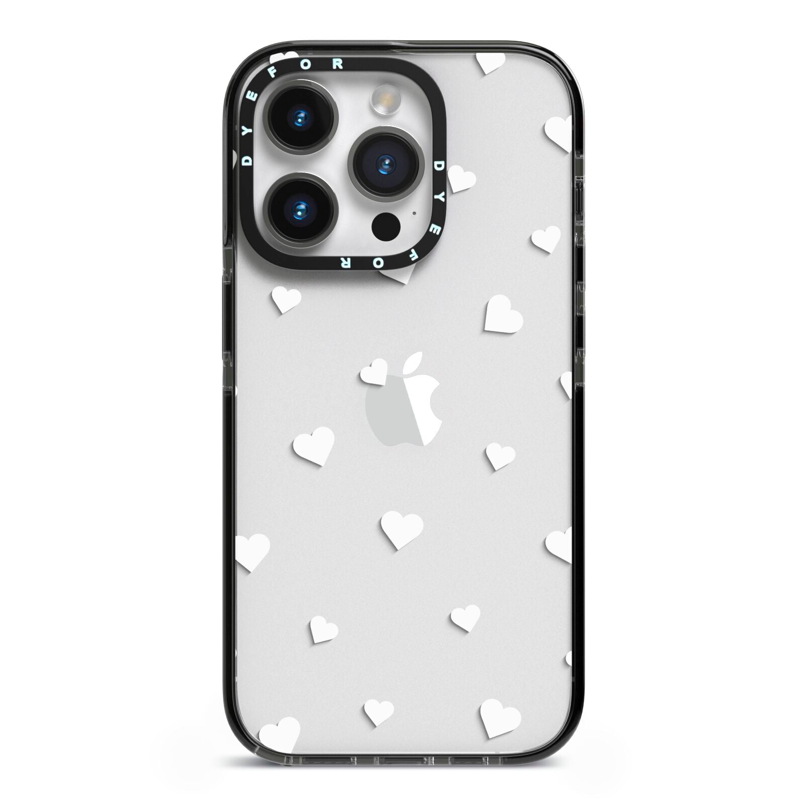 Heart Pattern iPhone 14 Pro Black Impact Case on Silver phone