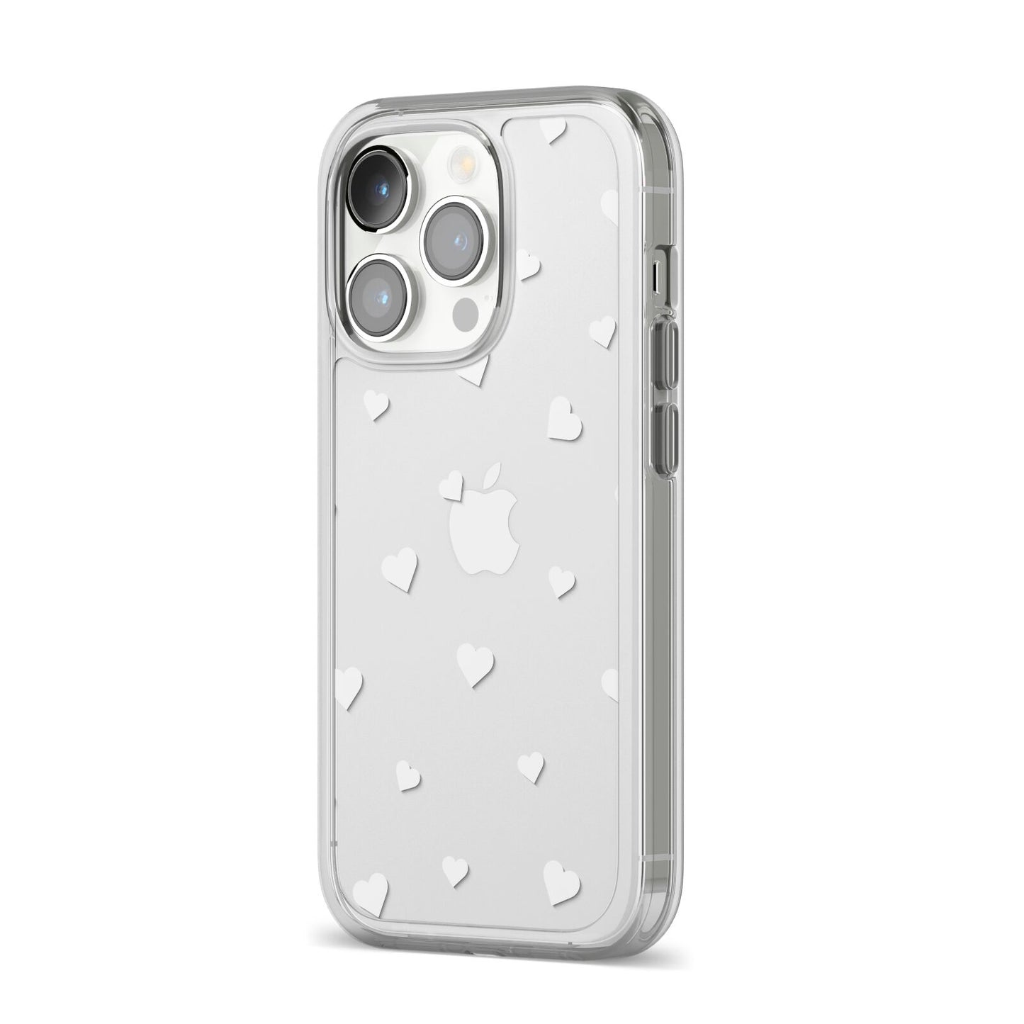 Heart Pattern iPhone 14 Pro Clear Tough Case Silver Angled Image