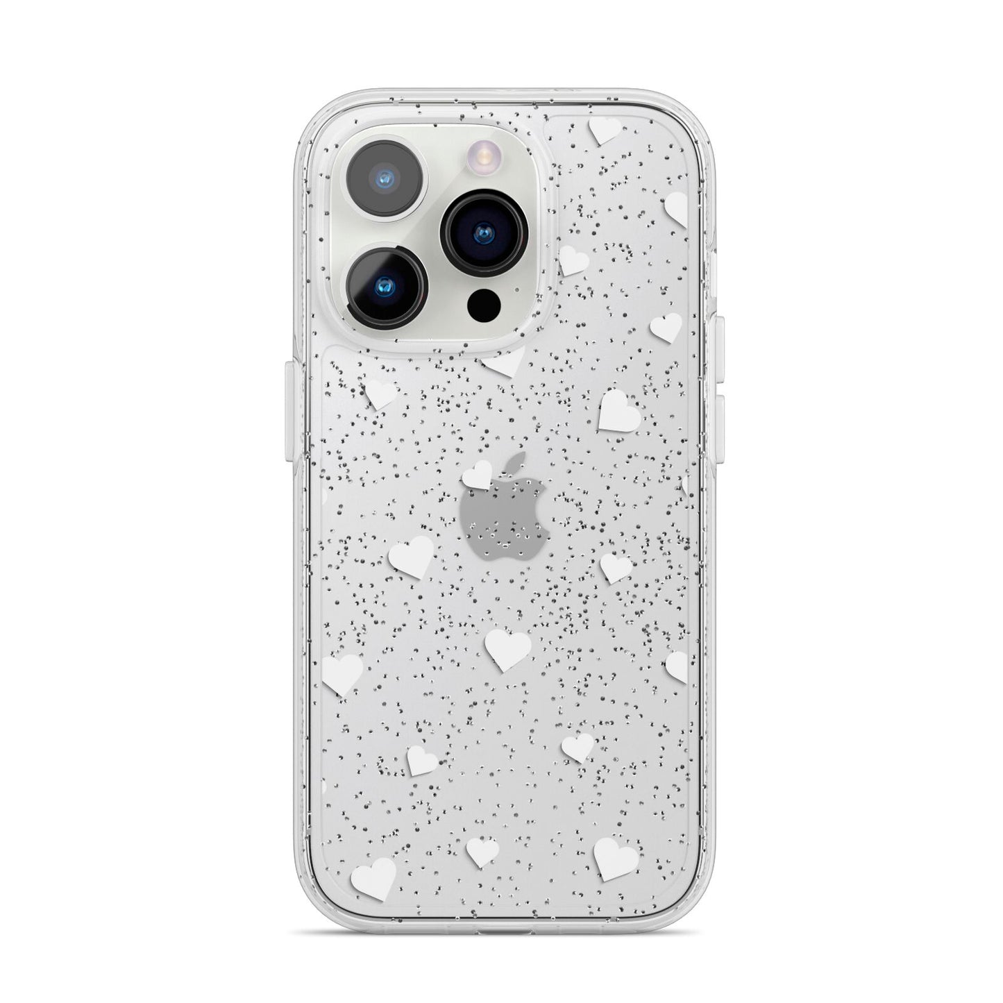 Heart Pattern iPhone 14 Pro Glitter Tough Case Silver