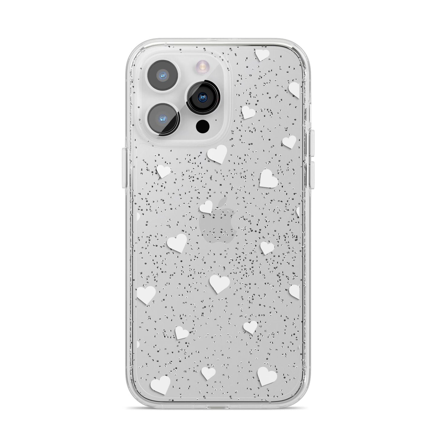 Heart Pattern iPhone 14 Pro Max Glitter Tough Case Silver