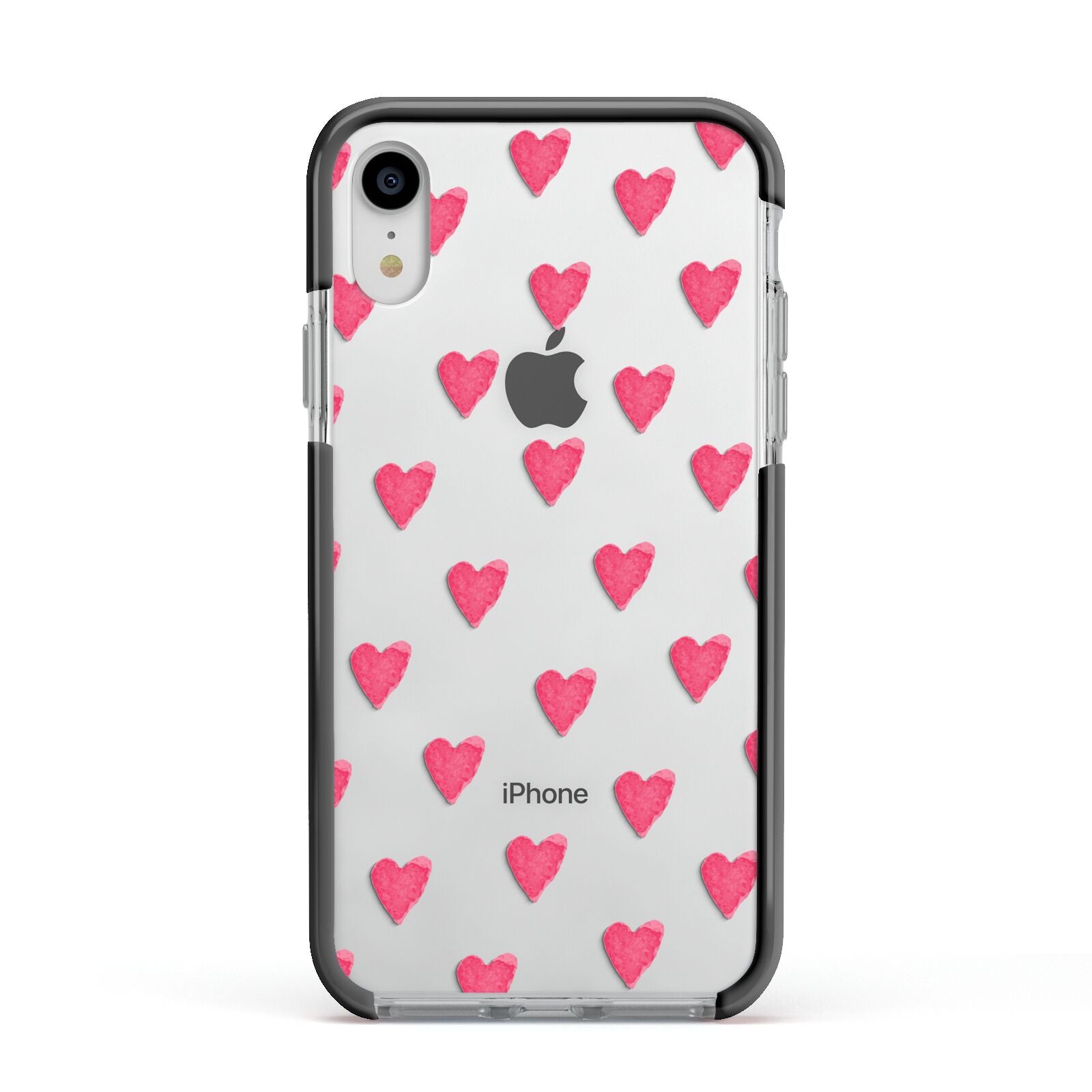 Heart Patterned Apple iPhone XR Impact Case Black Edge on Silver Phone