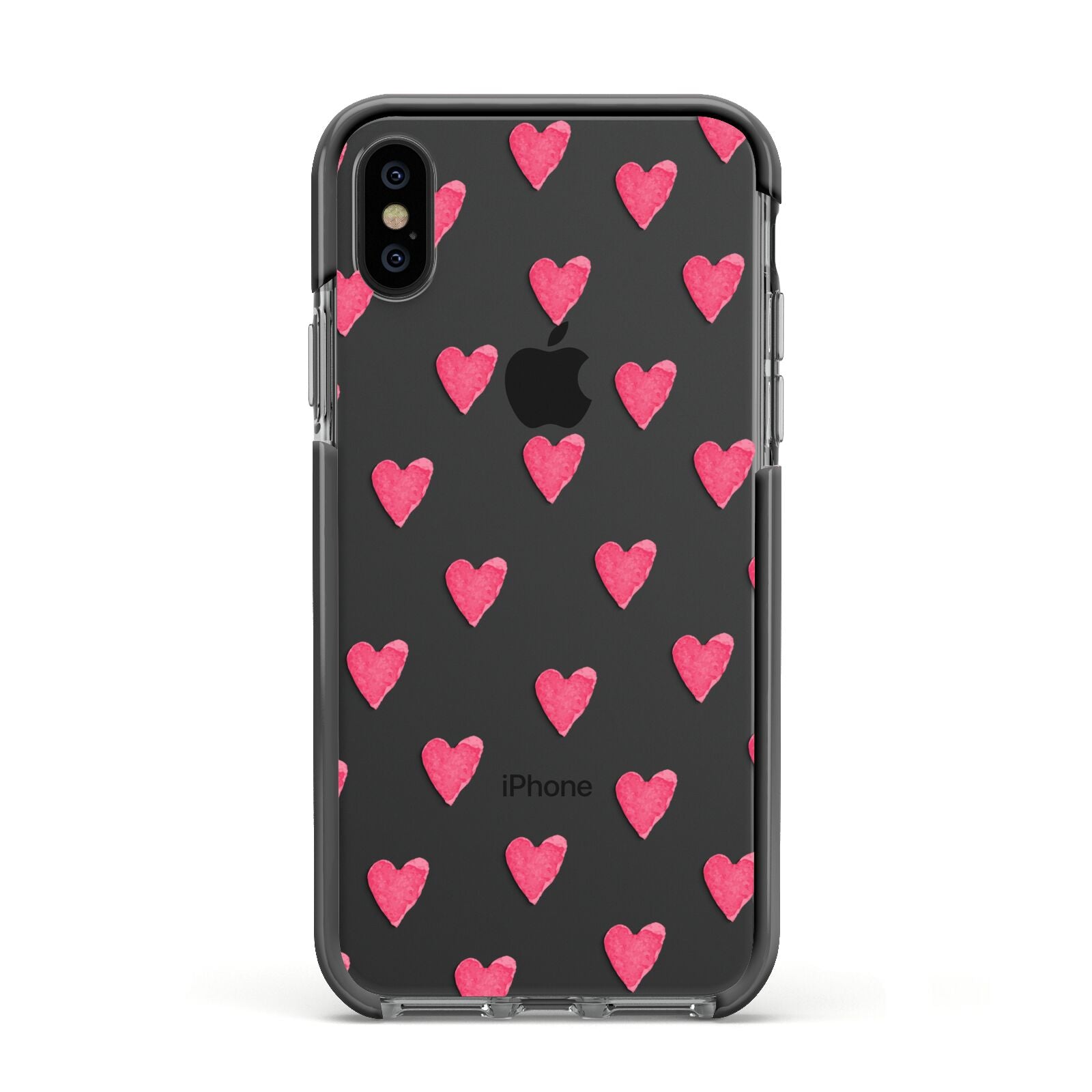 Heart Patterned Apple iPhone Xs Impact Case Black Edge on Black Phone