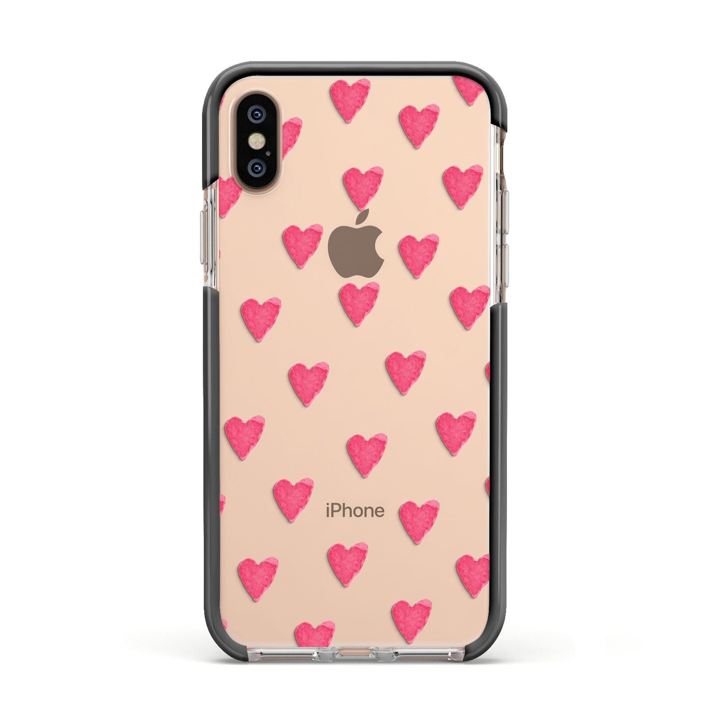 Heart Patterned Apple iPhone Xs Impact Case Black Edge on Gold Phone