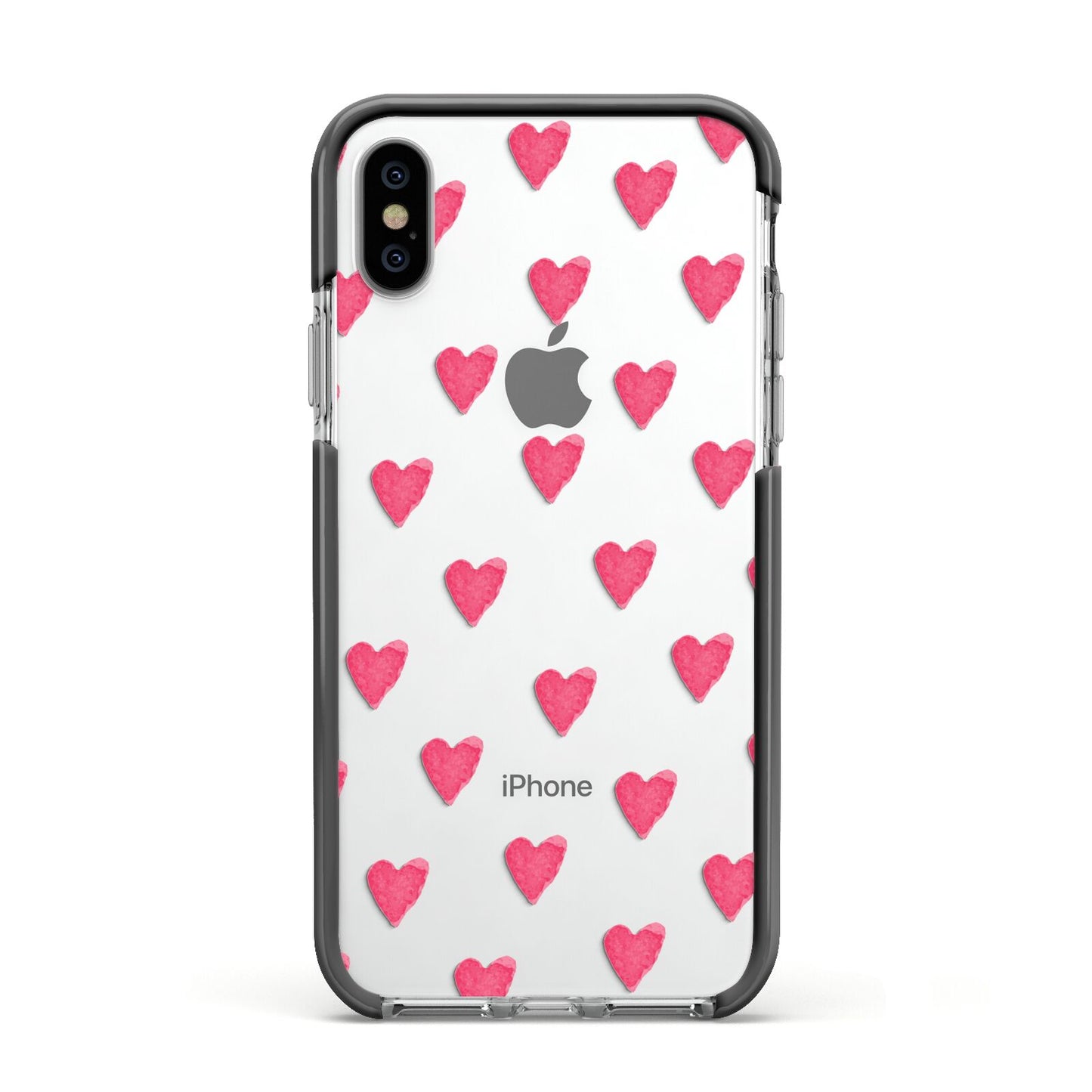 Heart Patterned Apple iPhone Xs Impact Case Black Edge on Silver Phone