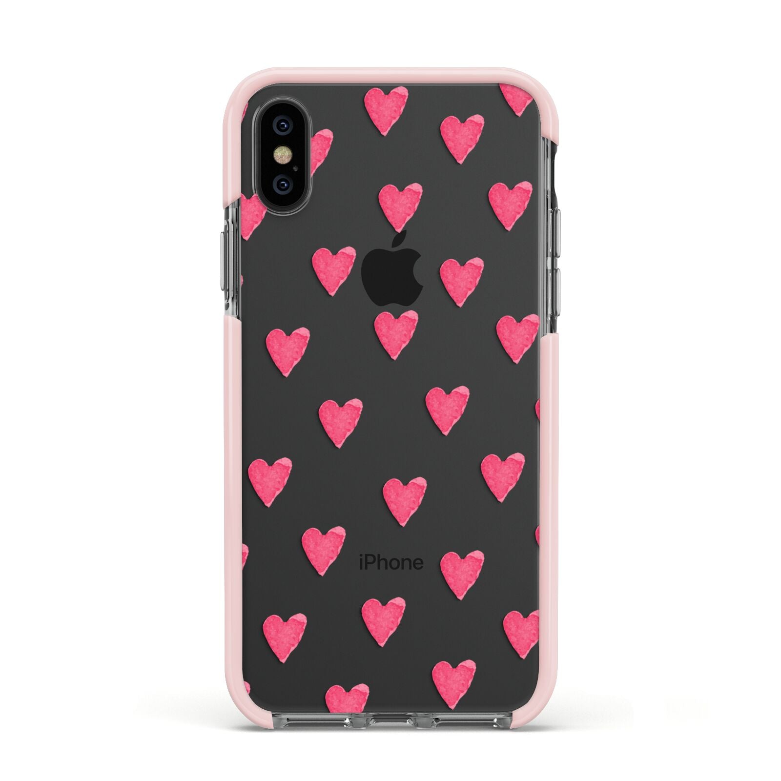 Heart Patterned Apple iPhone Xs Impact Case Pink Edge on Black Phone