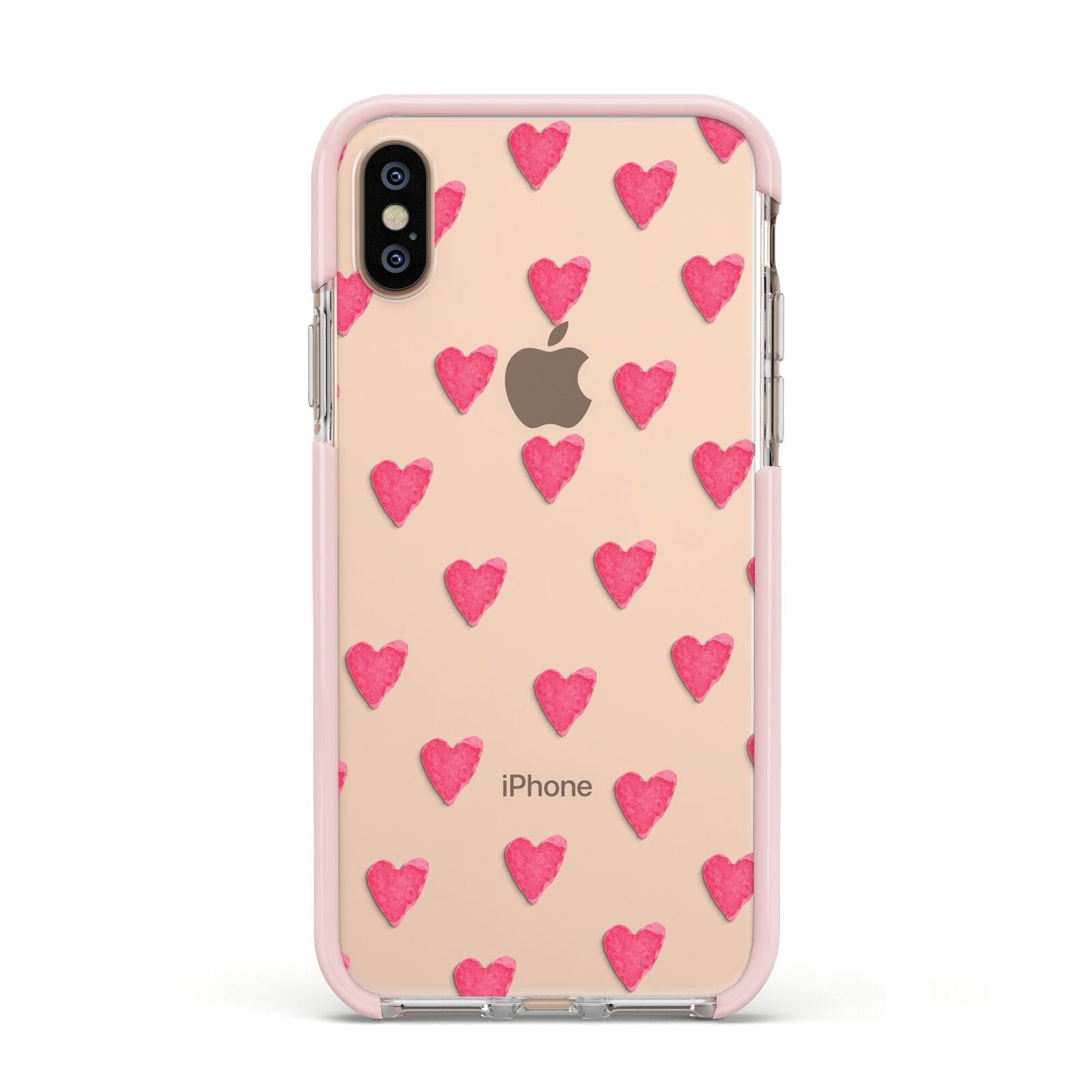 Heart Patterned Apple iPhone Xs Impact Case Pink Edge on Gold Phone