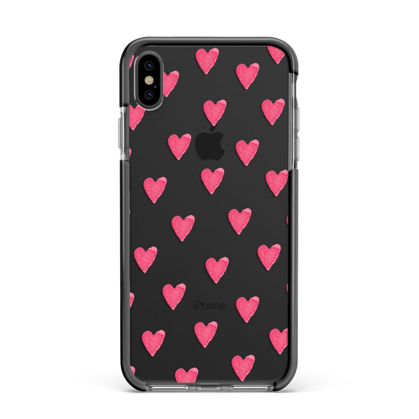 Heart Patterned Apple iPhone Xs Max Impact Case Black Edge on Black Phone