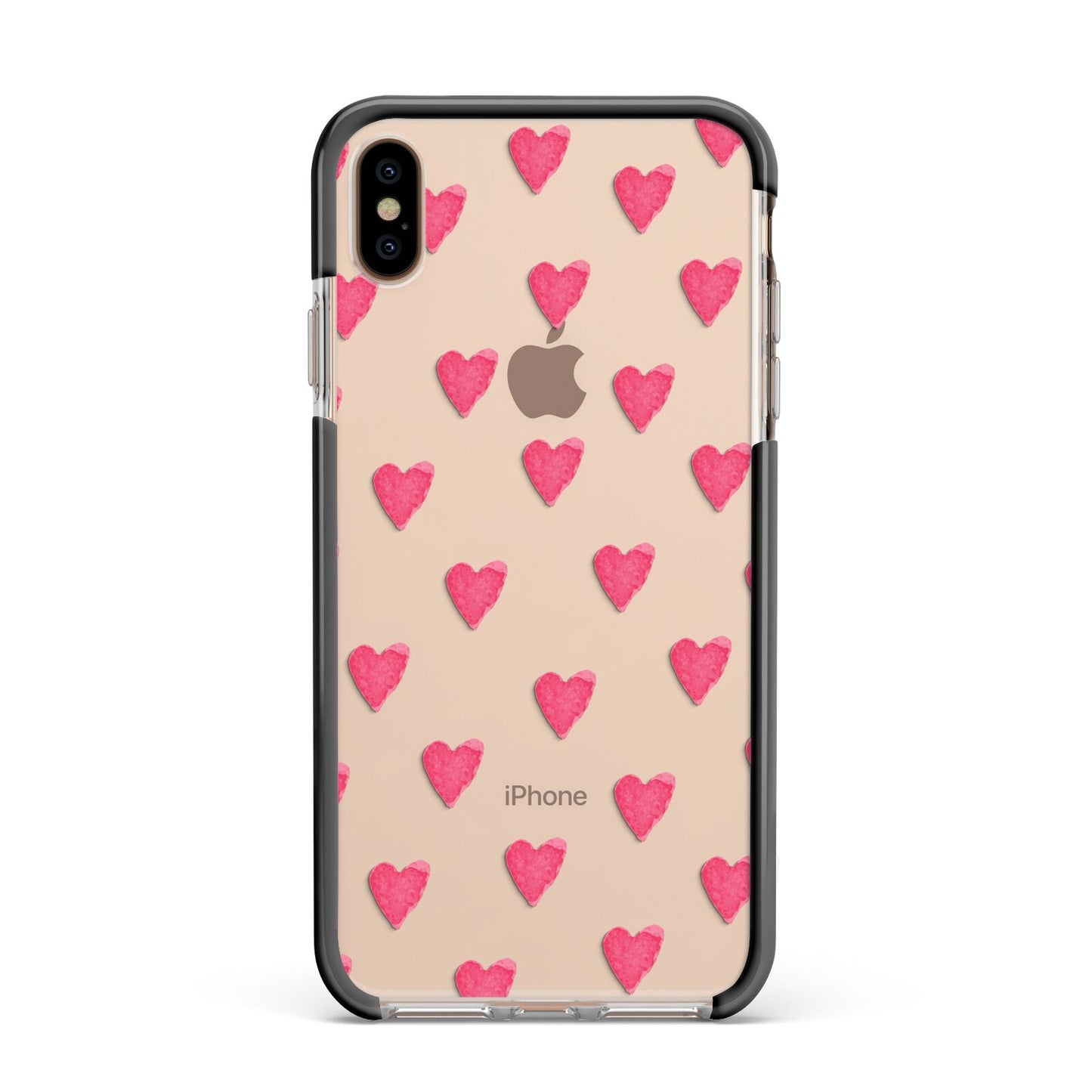 Heart Patterned Apple iPhone Xs Max Impact Case Black Edge on Gold Phone