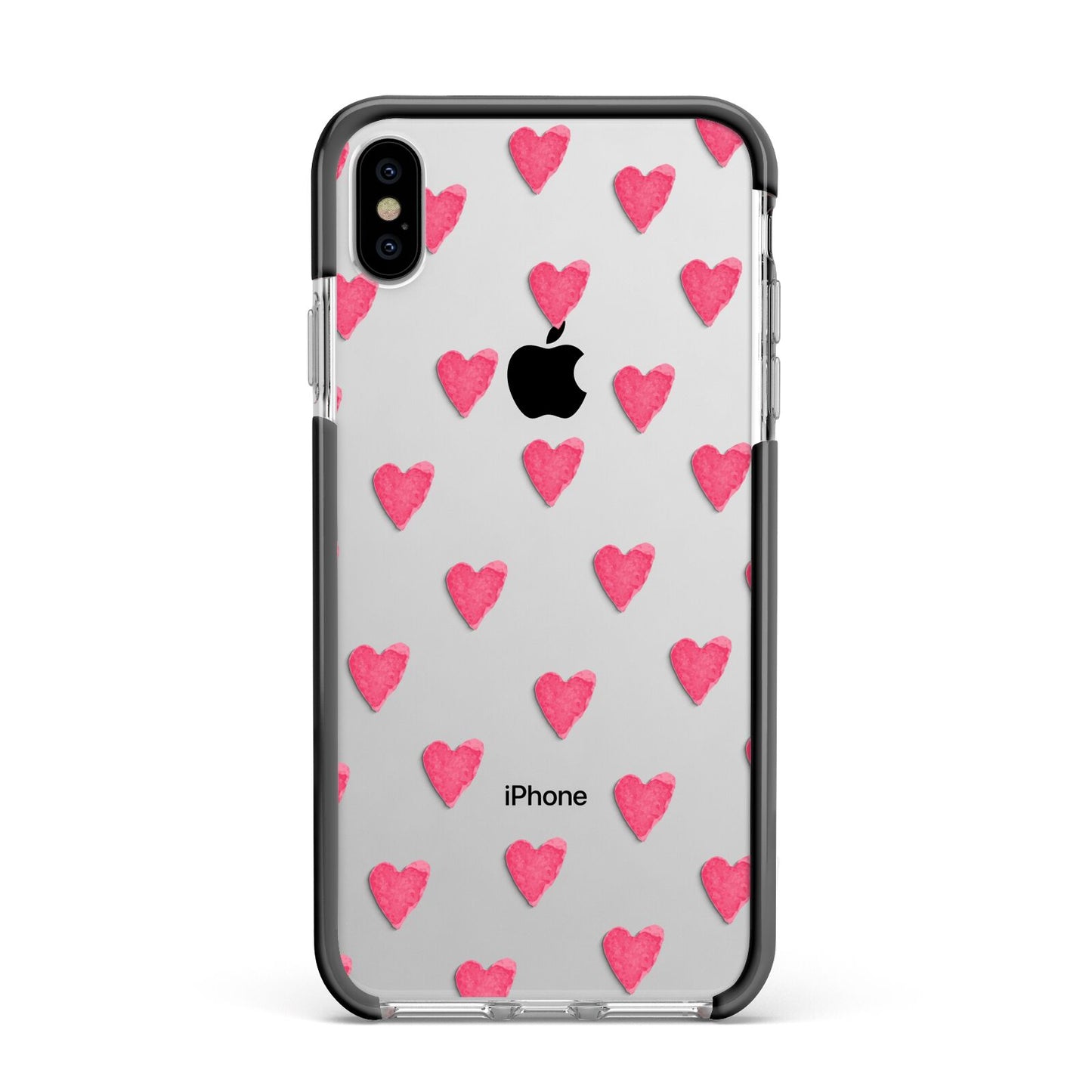 Heart Patterned Apple iPhone Xs Max Impact Case Black Edge on Silver Phone