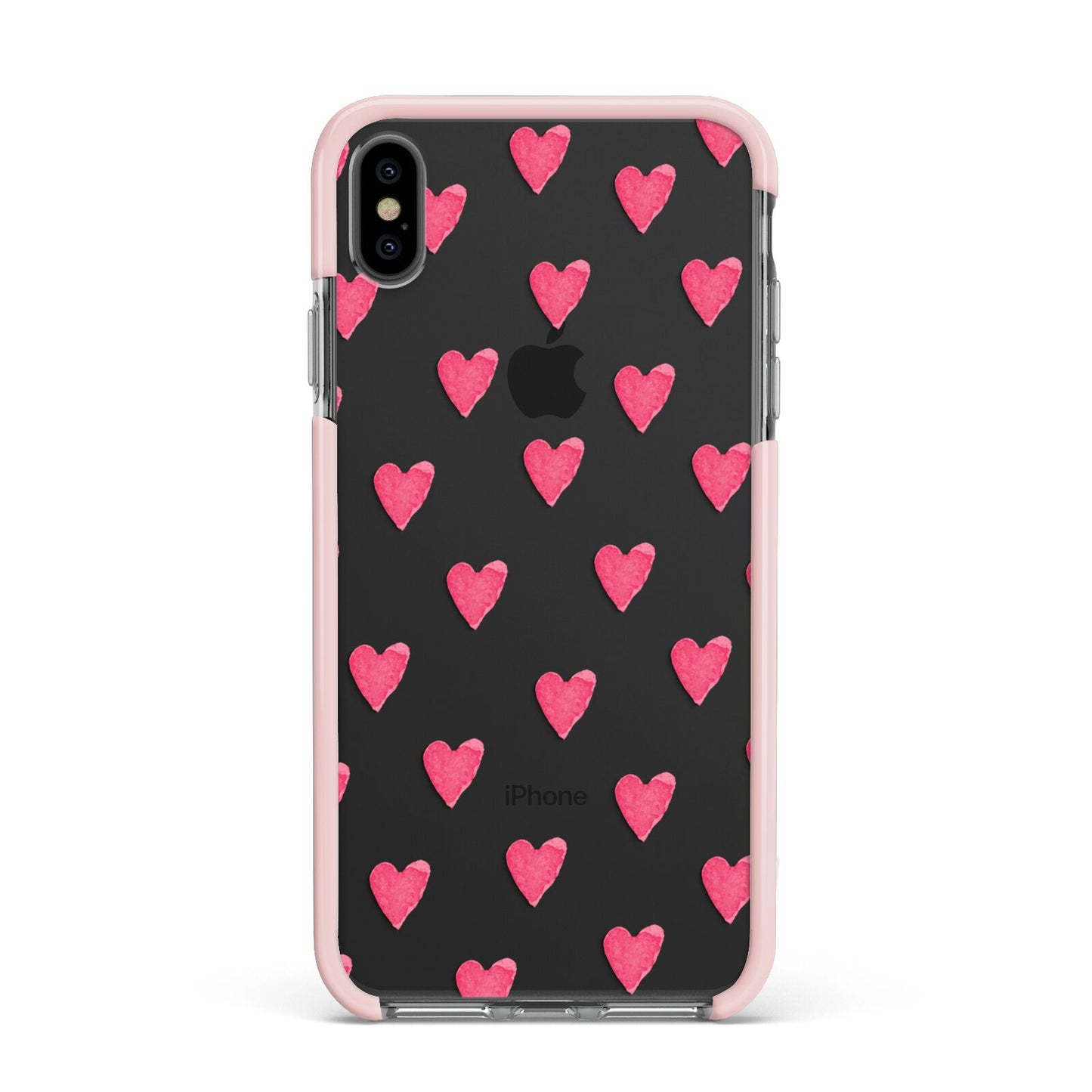 Heart Patterned Apple iPhone Xs Max Impact Case Pink Edge on Black Phone