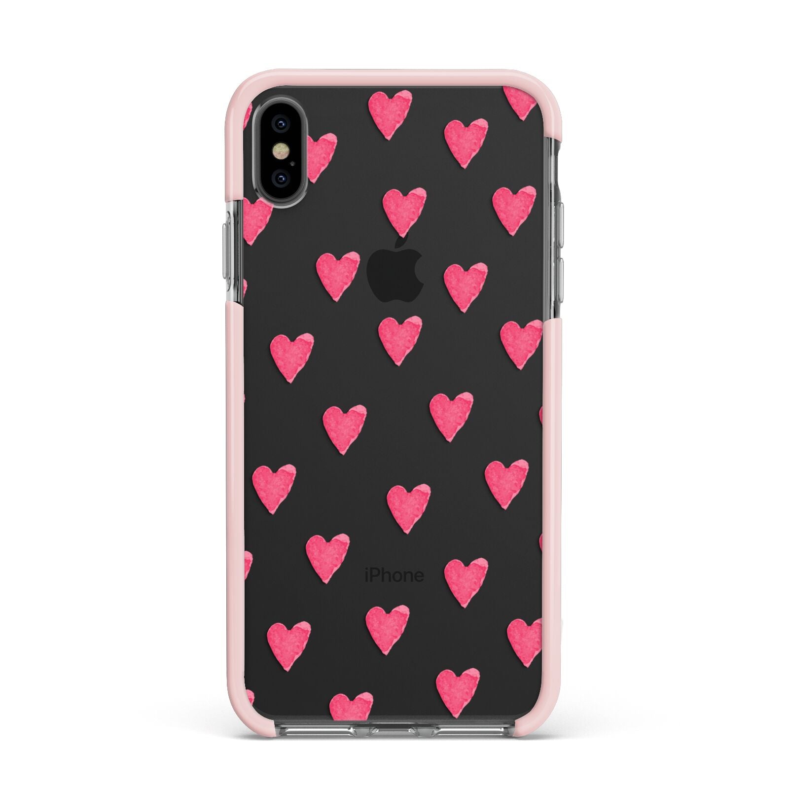 Heart Patterned Apple iPhone Xs Max Impact Case Pink Edge on Black Phone