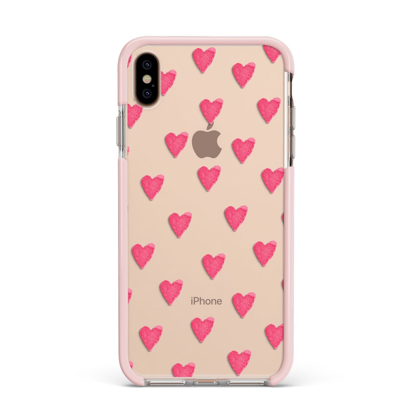 Heart Patterned Apple iPhone Xs Max Impact Case Pink Edge on Gold Phone