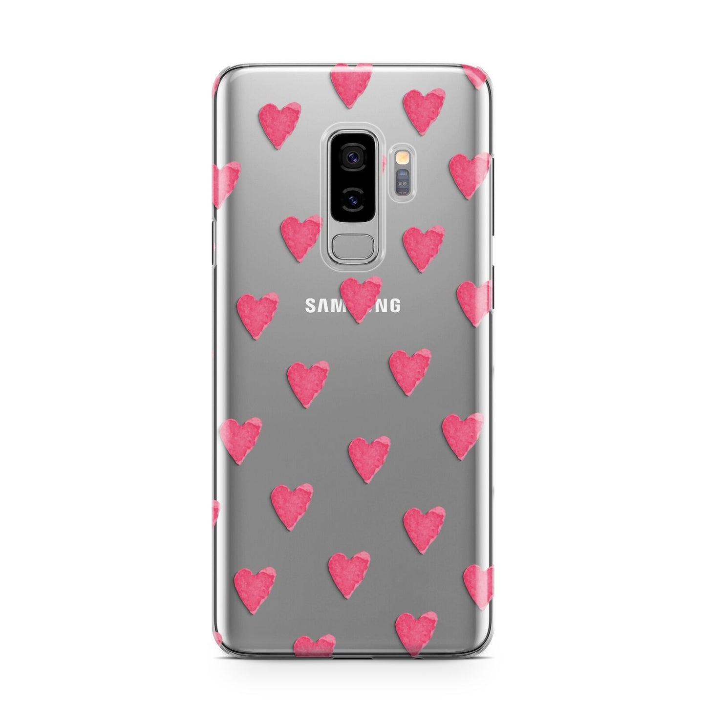 Heart Patterned Samsung Galaxy S9 Plus Case on Silver phone