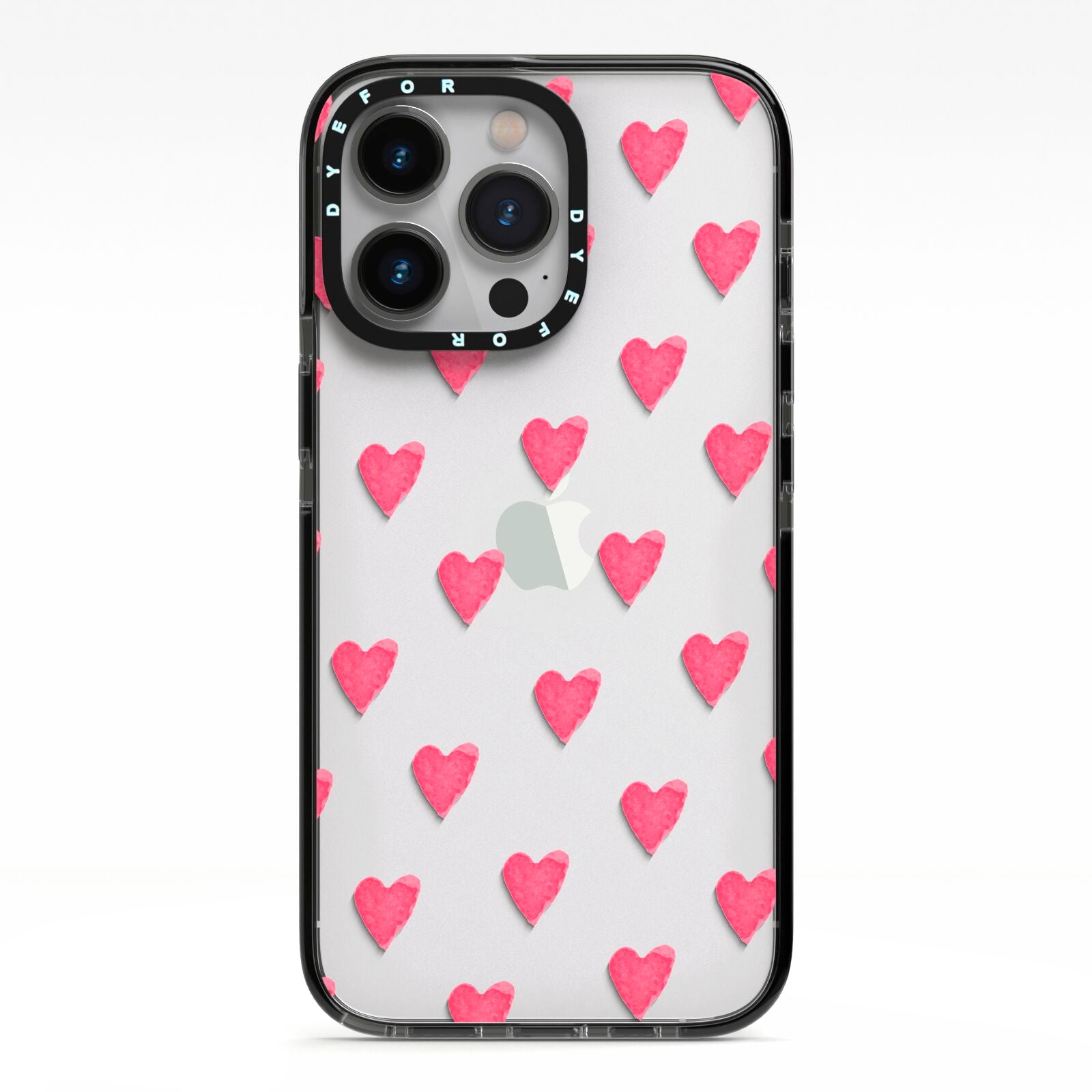 Heart Patterned iPhone 13 Pro Black Impact Case on Silver phone