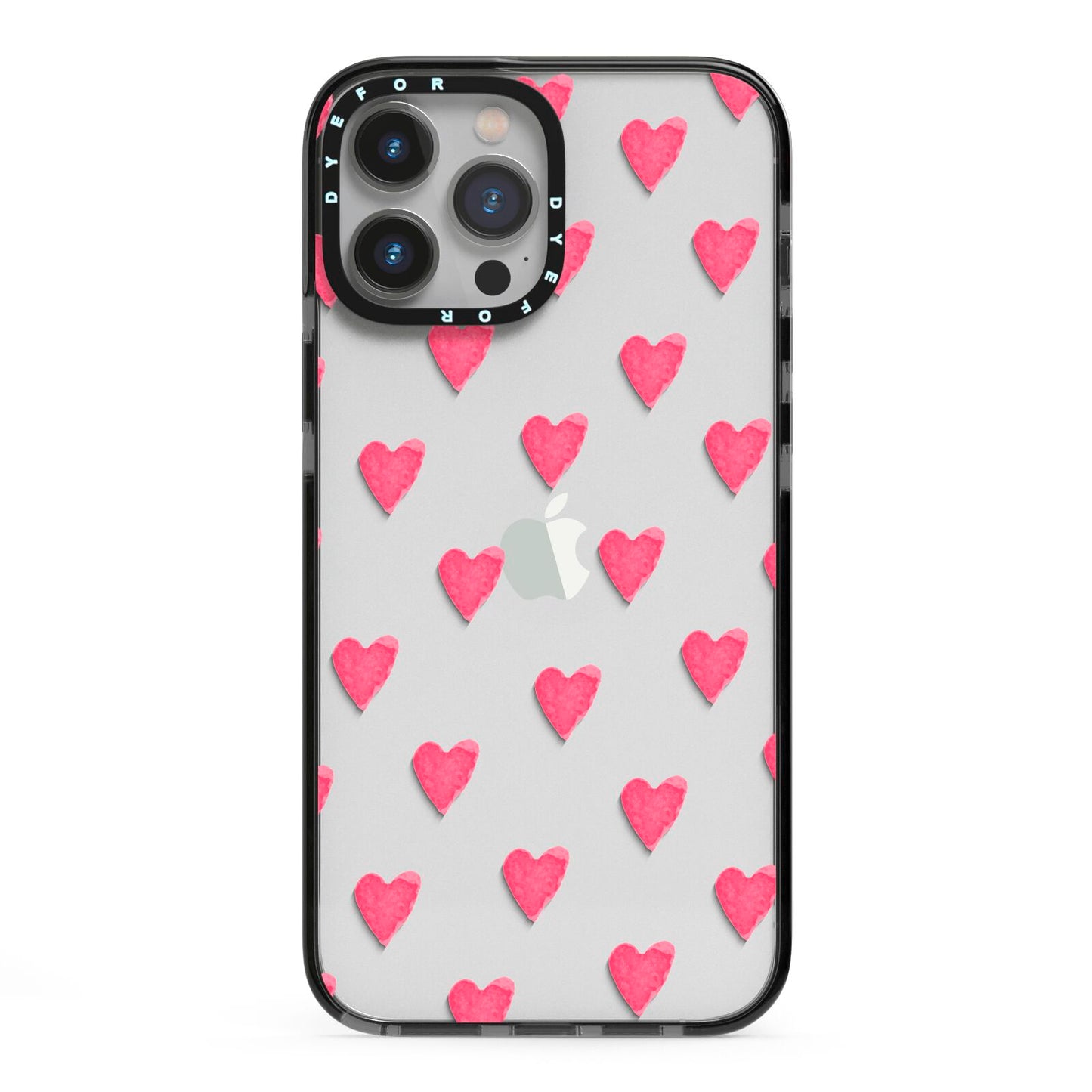 Heart Patterned iPhone 13 Pro Max Black Impact Case on Silver phone