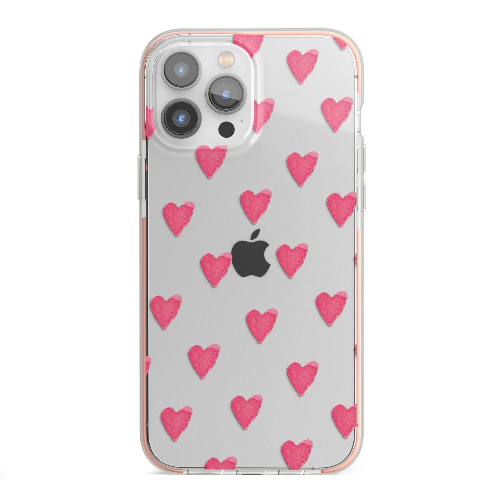 Heart Patterned iPhone 13 Pro Max TPU Impact Case with Pink Edges