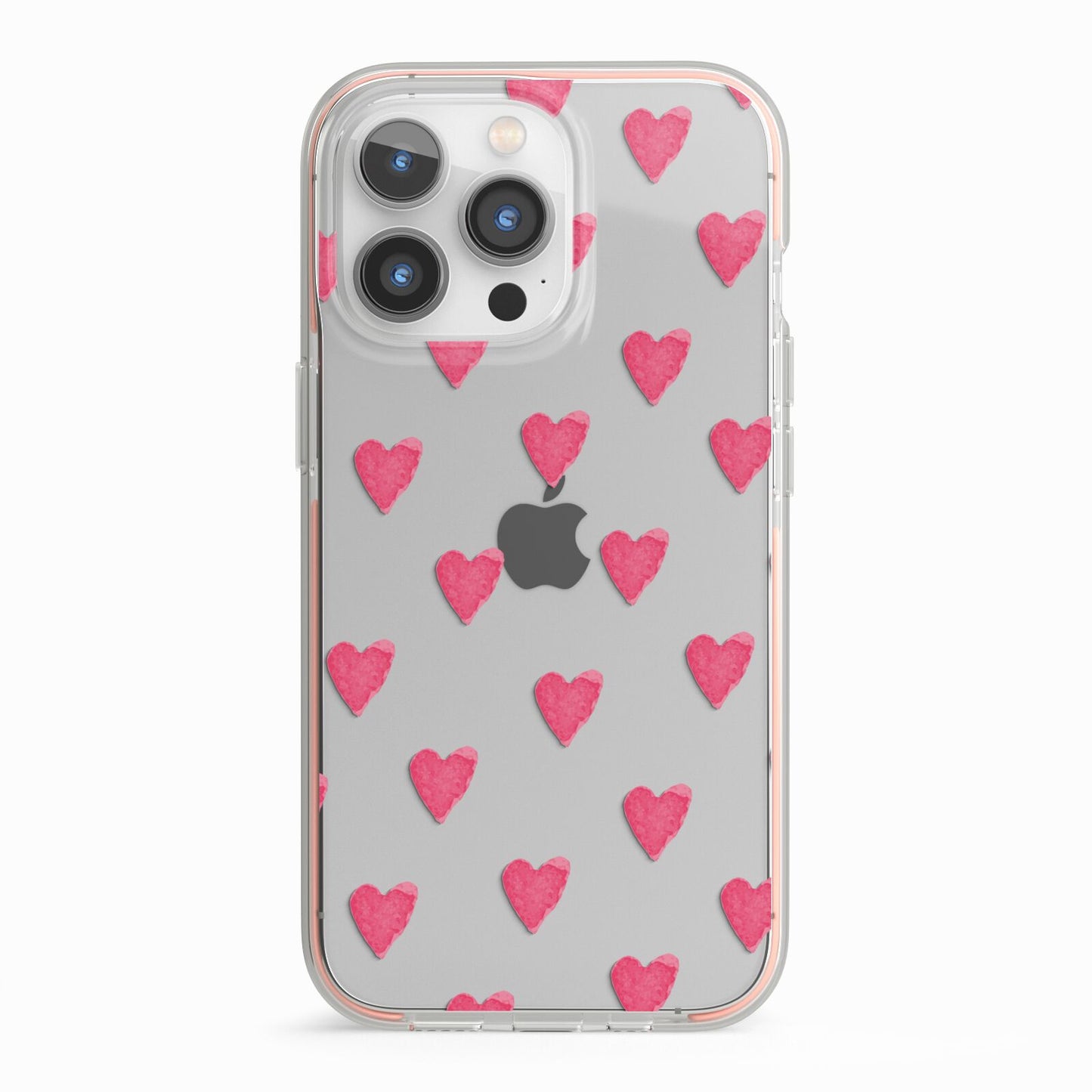 Heart Patterned iPhone 13 Pro TPU Impact Case with Pink Edges