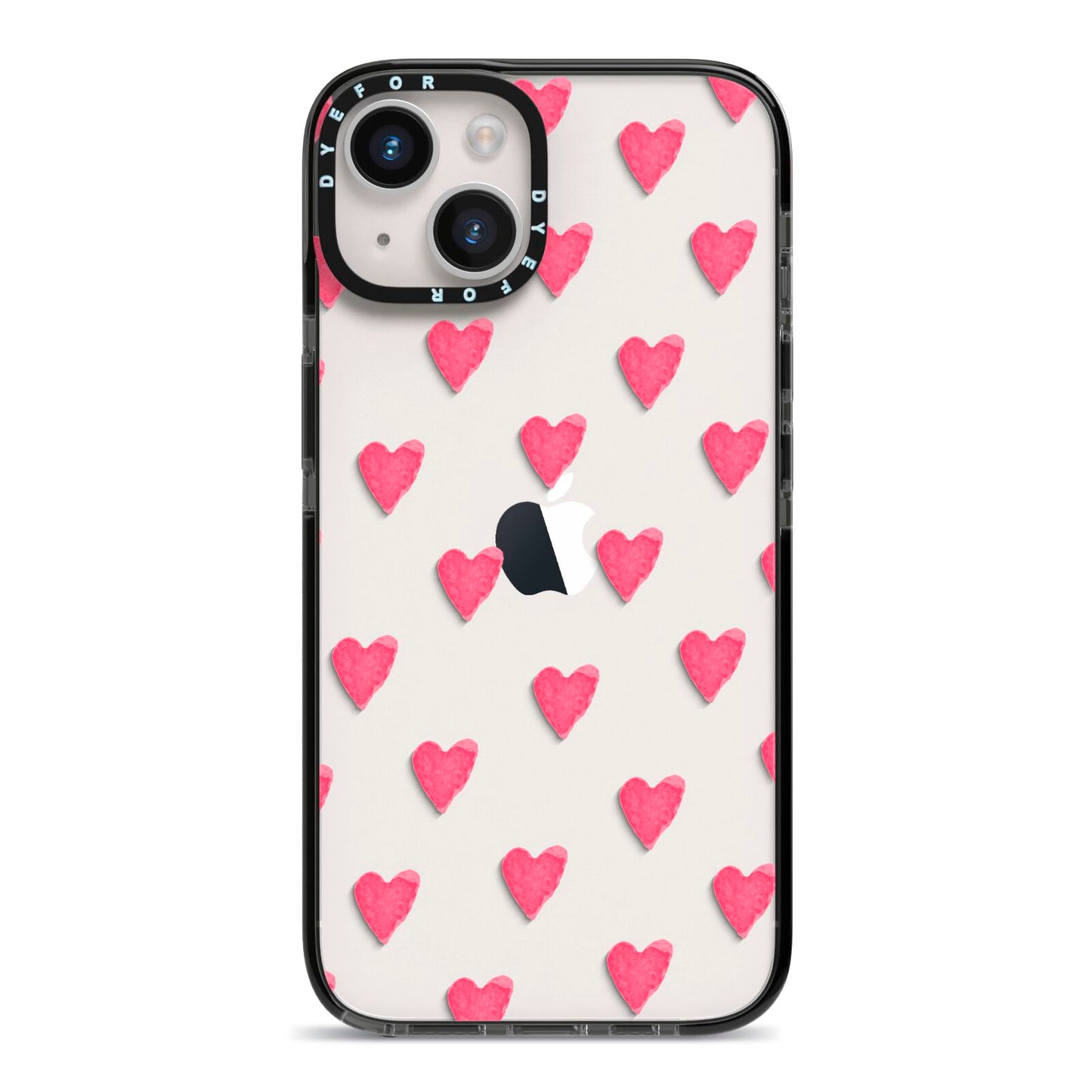 Heart Patterned iPhone 14 Black Impact Case on Silver phone