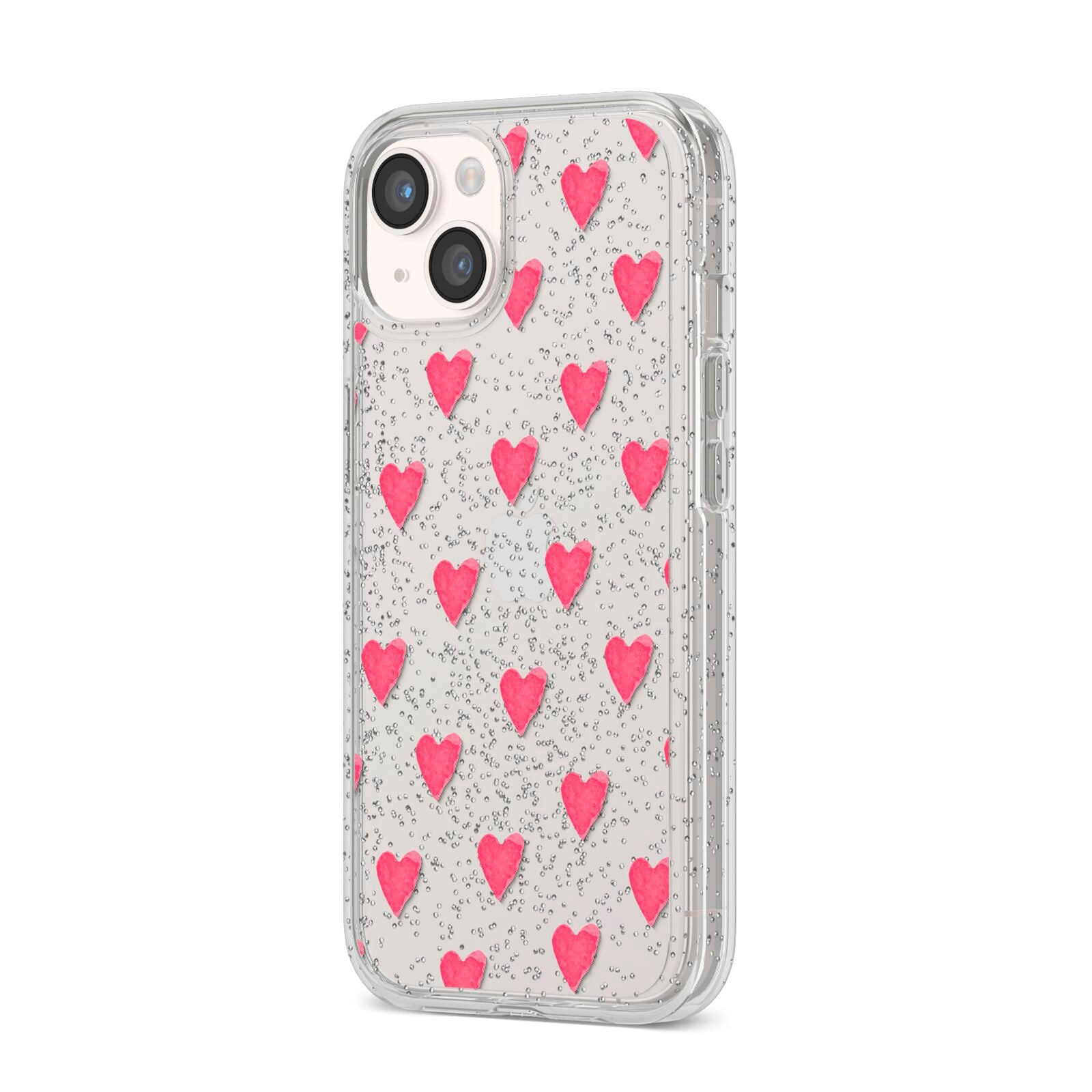 Heart Patterned iPhone 14 Glitter Tough Case Starlight Angled Image