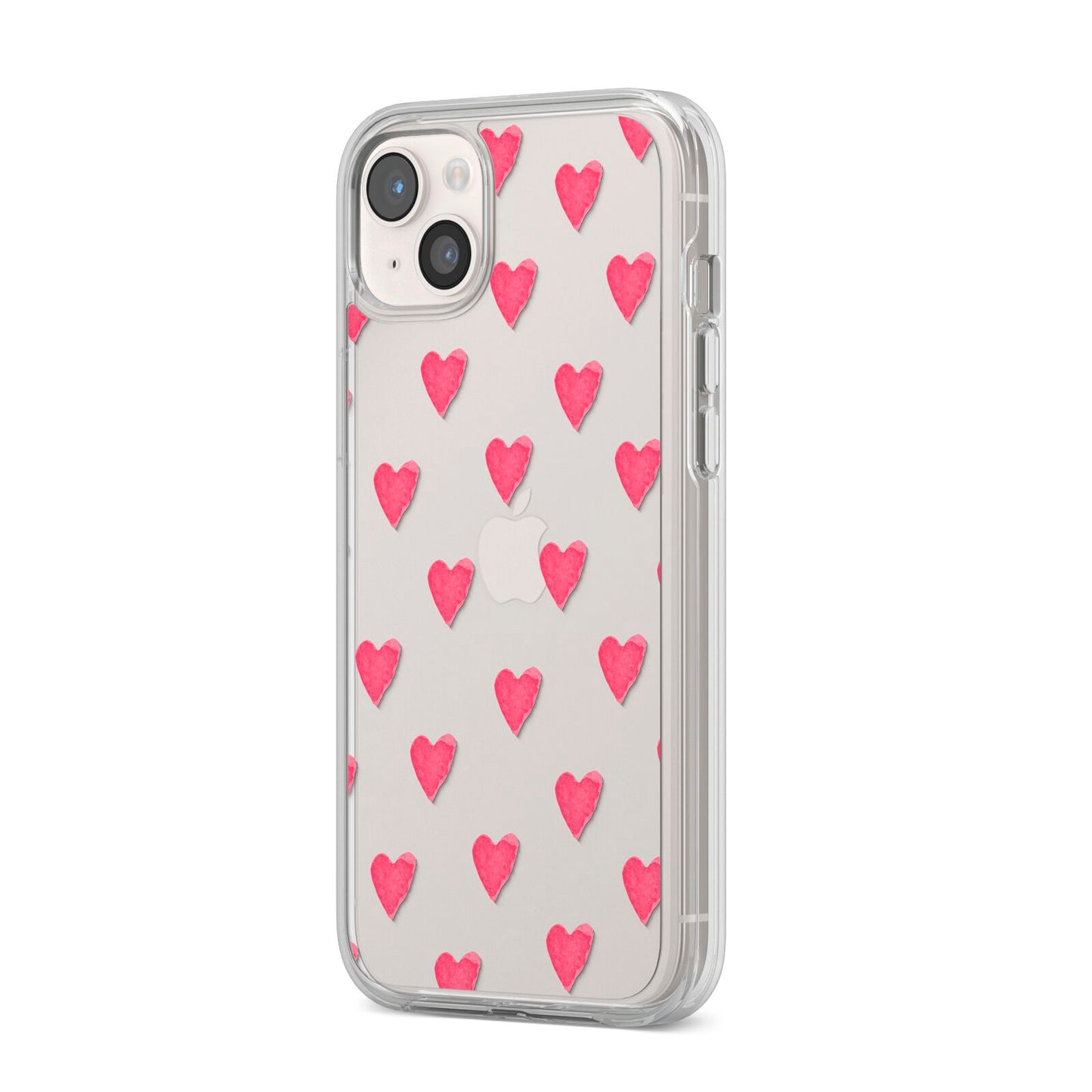 Heart Patterned iPhone 14 Plus Clear Tough Case Starlight Angled Image