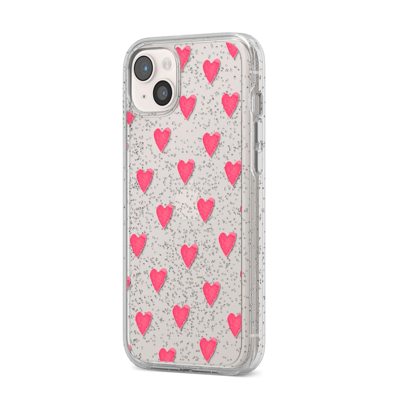 Heart Patterned iPhone 14 Plus Glitter Tough Case Starlight Angled Image