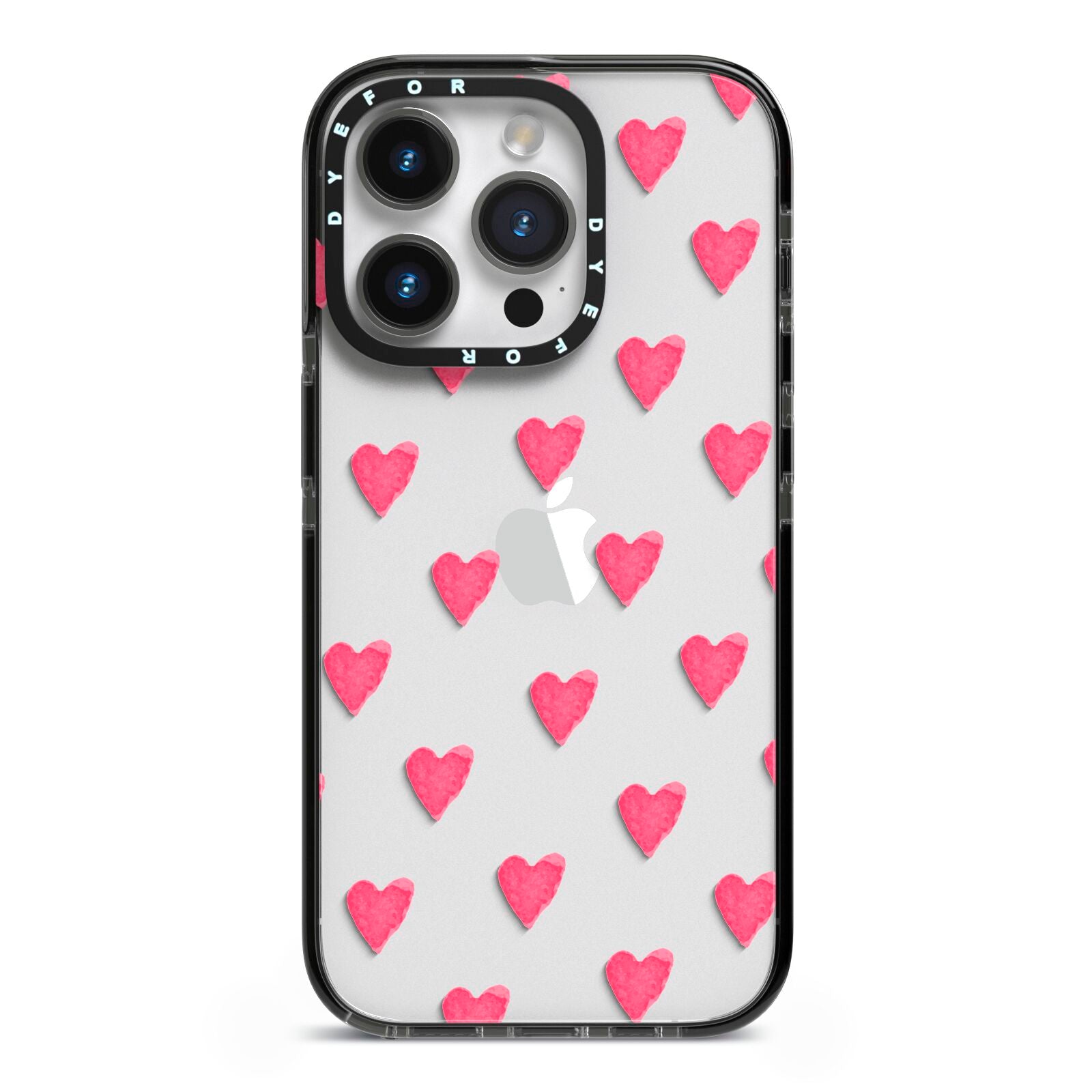 Heart Patterned iPhone 14 Pro Black Impact Case on Silver phone