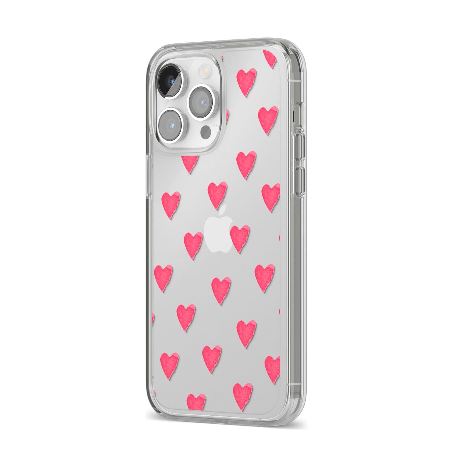 Heart Patterned iPhone 14 Pro Max Clear Tough Case Silver Angled Image