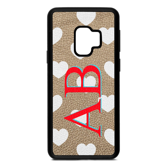 Heart Print Initials Gold Pebble Leather Samsung S9 Case