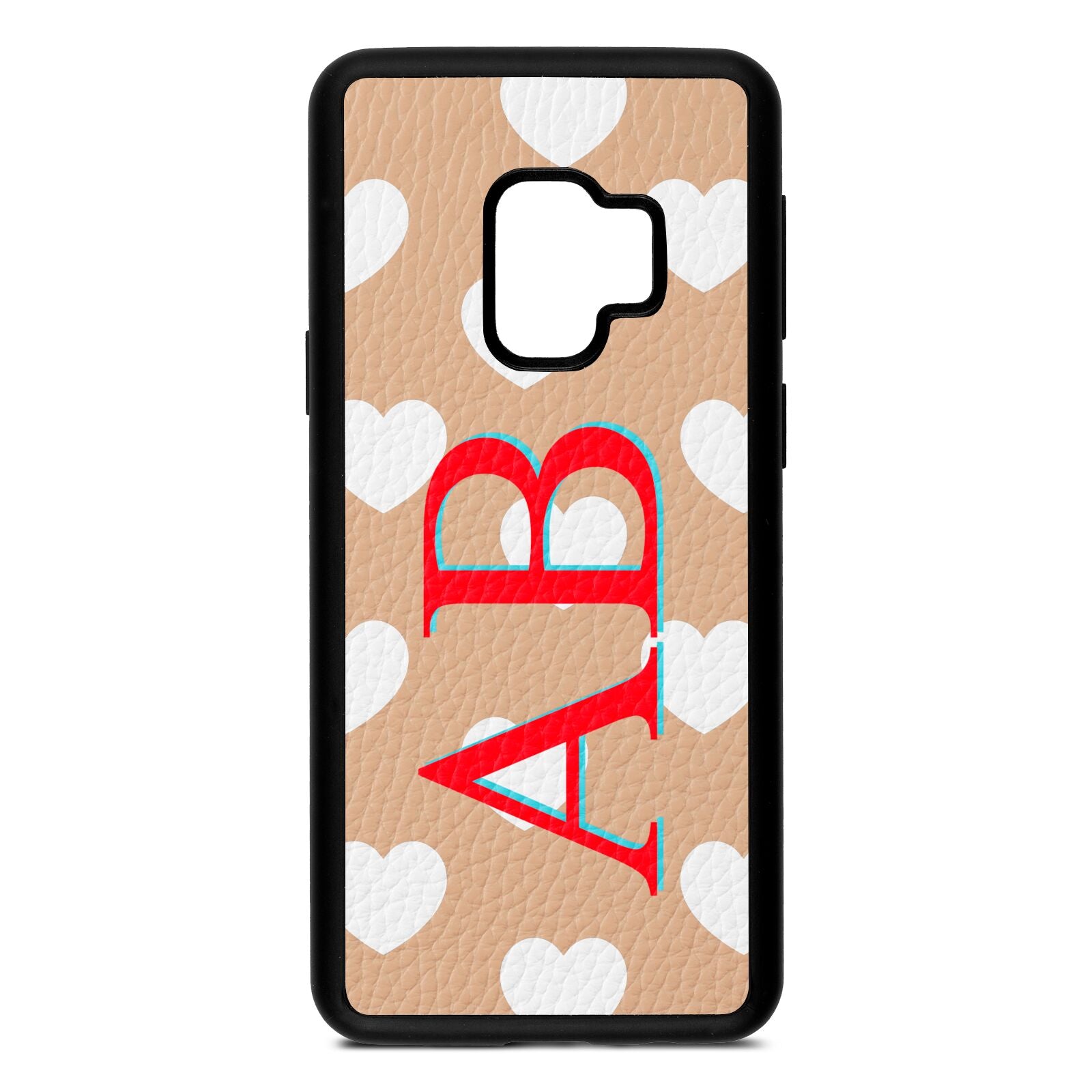 Heart Print Initials Nude Pebble Leather Samsung S9 Case