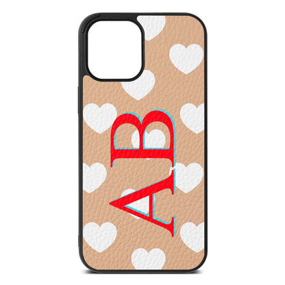 Heart Print Initials Nude Pebble Leather iPhone 12 Pro Max Case