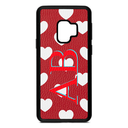 Heart Print Initials Red Pebble Leather Samsung S9 Case