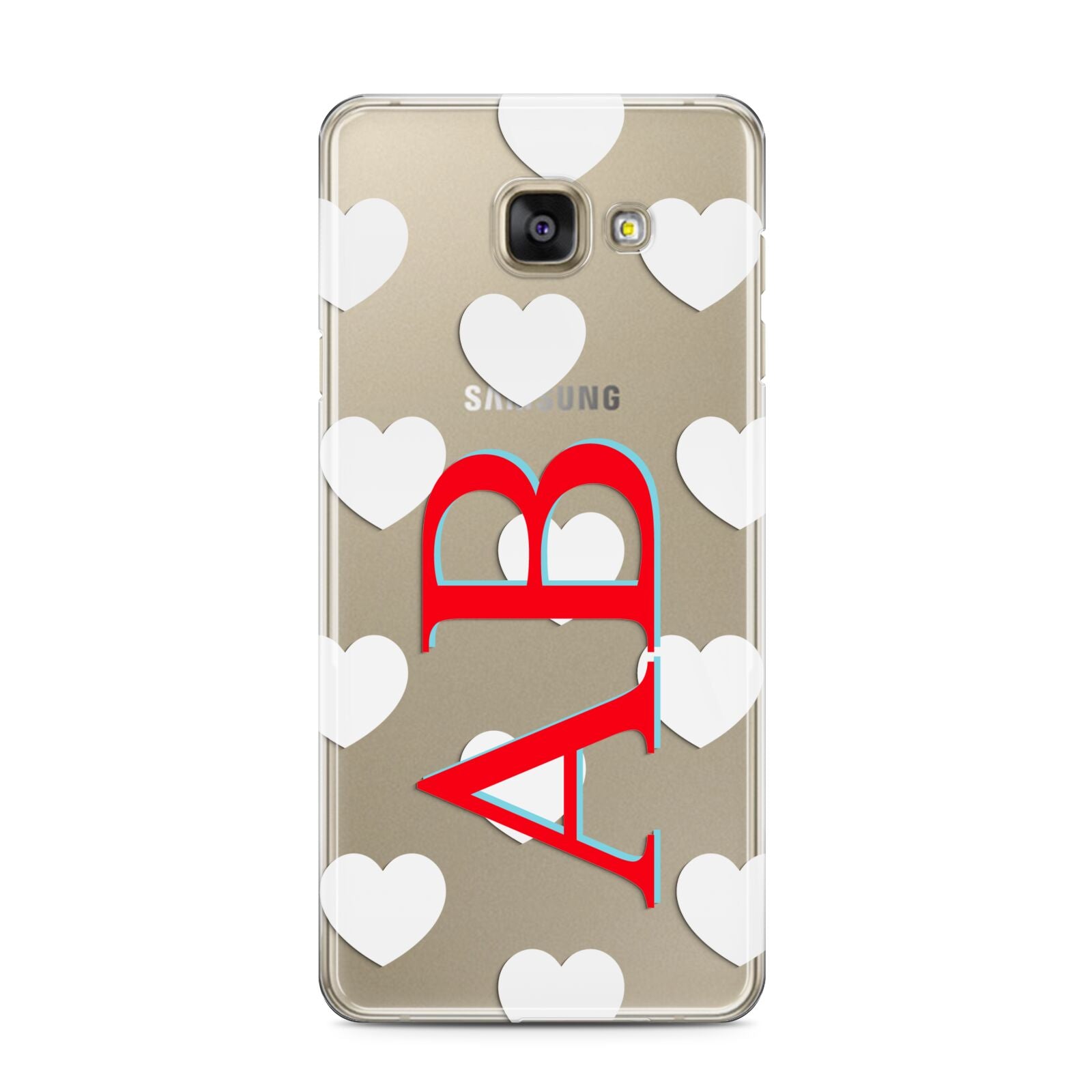 Heart Print Initials Samsung Galaxy A3 2016 Case on gold phone