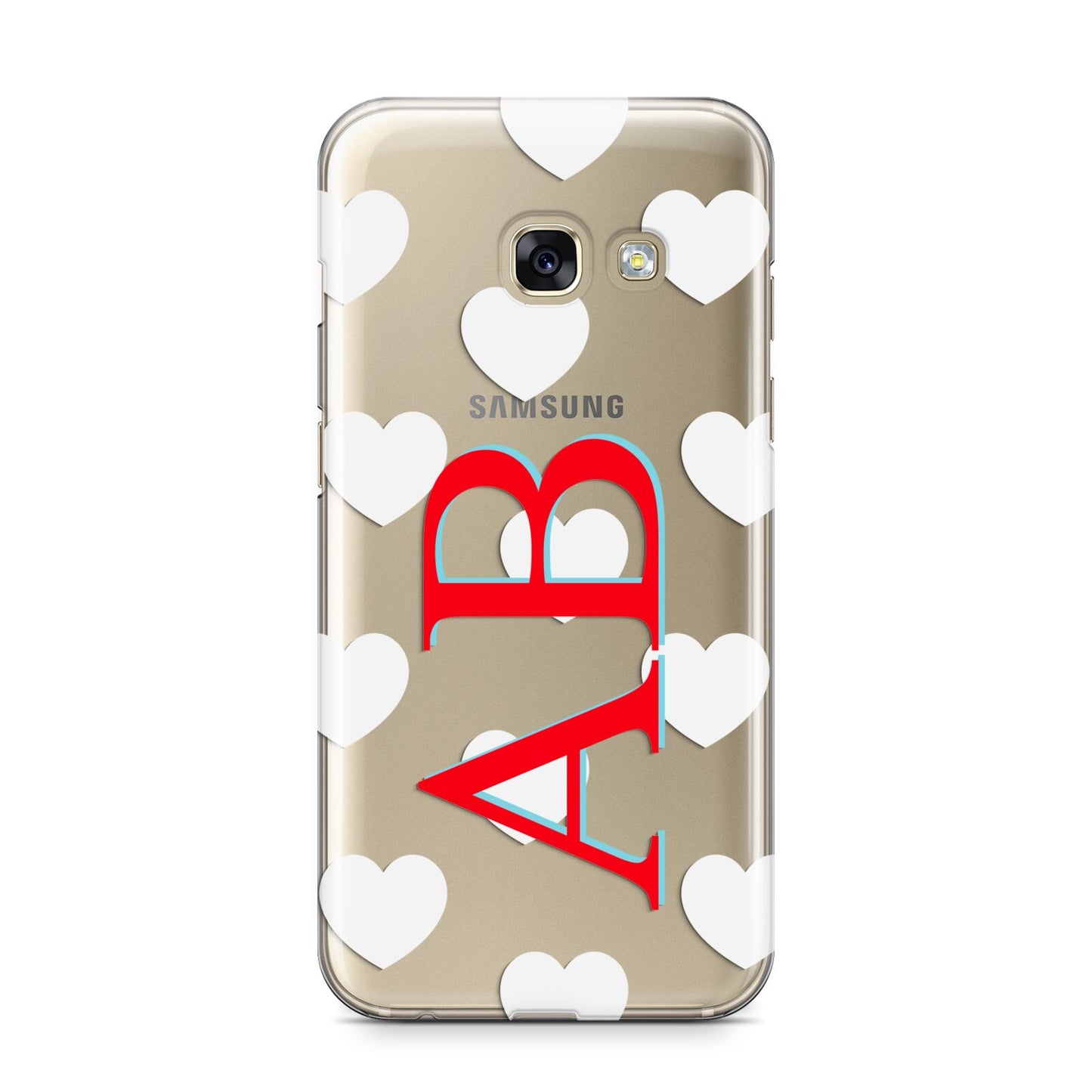 Heart Print Initials Samsung Galaxy A3 2017 Case on gold phone