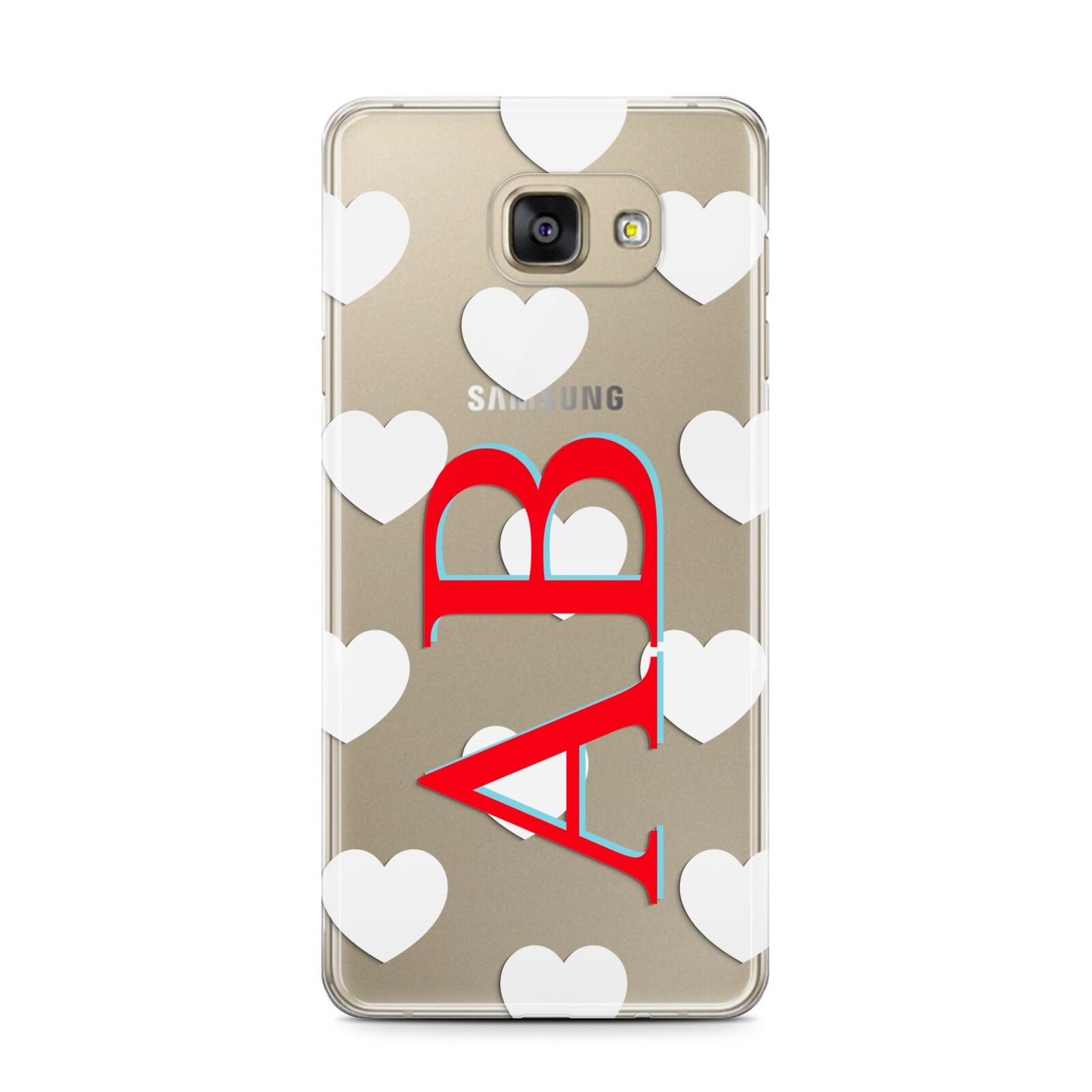 Heart Print Initials Samsung Galaxy A7 2016 Case on gold phone