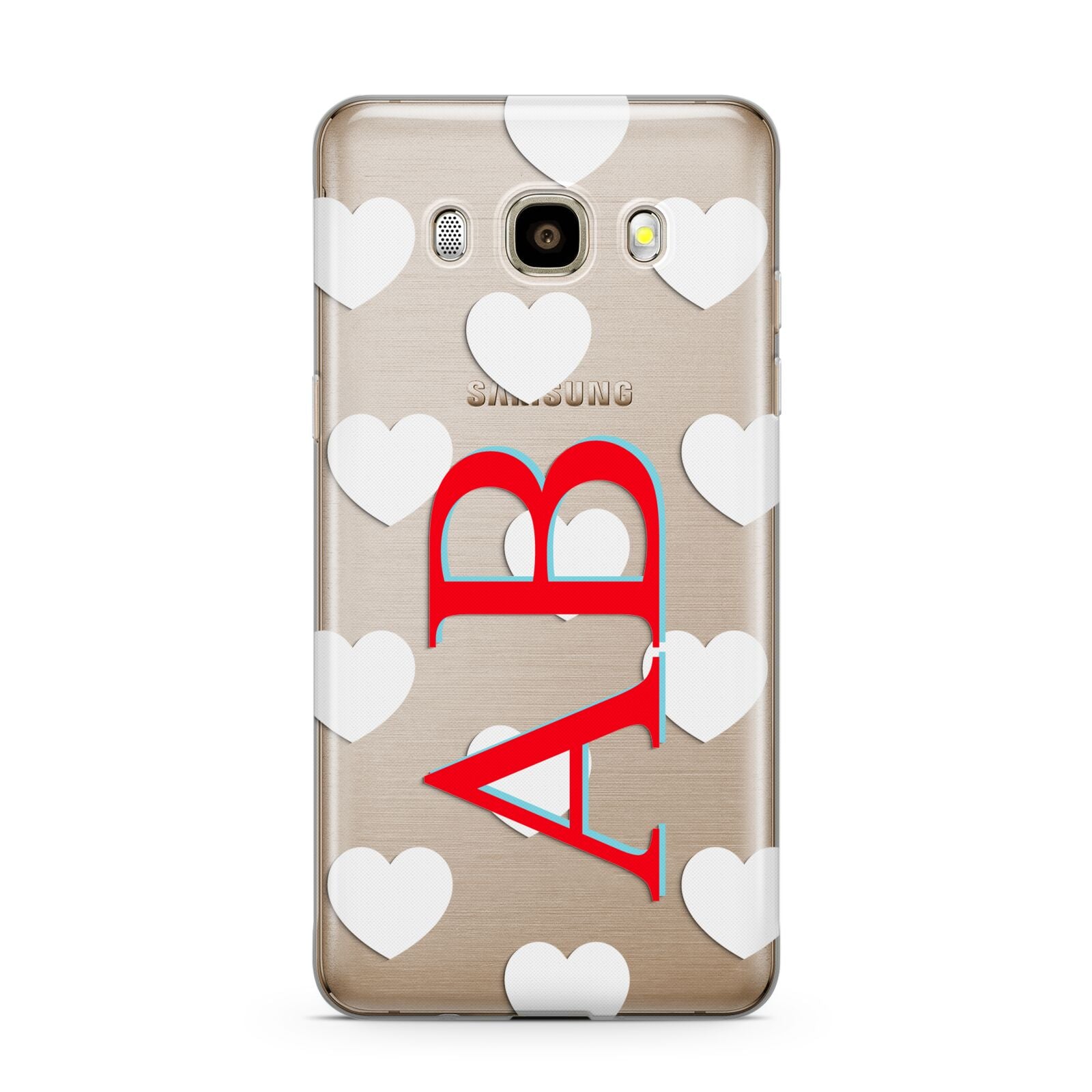 Heart Print Initials Samsung Galaxy J7 2016 Case on gold phone