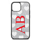 Heart Print Initials Silver Pebble Leather iPhone 13 Mini Case