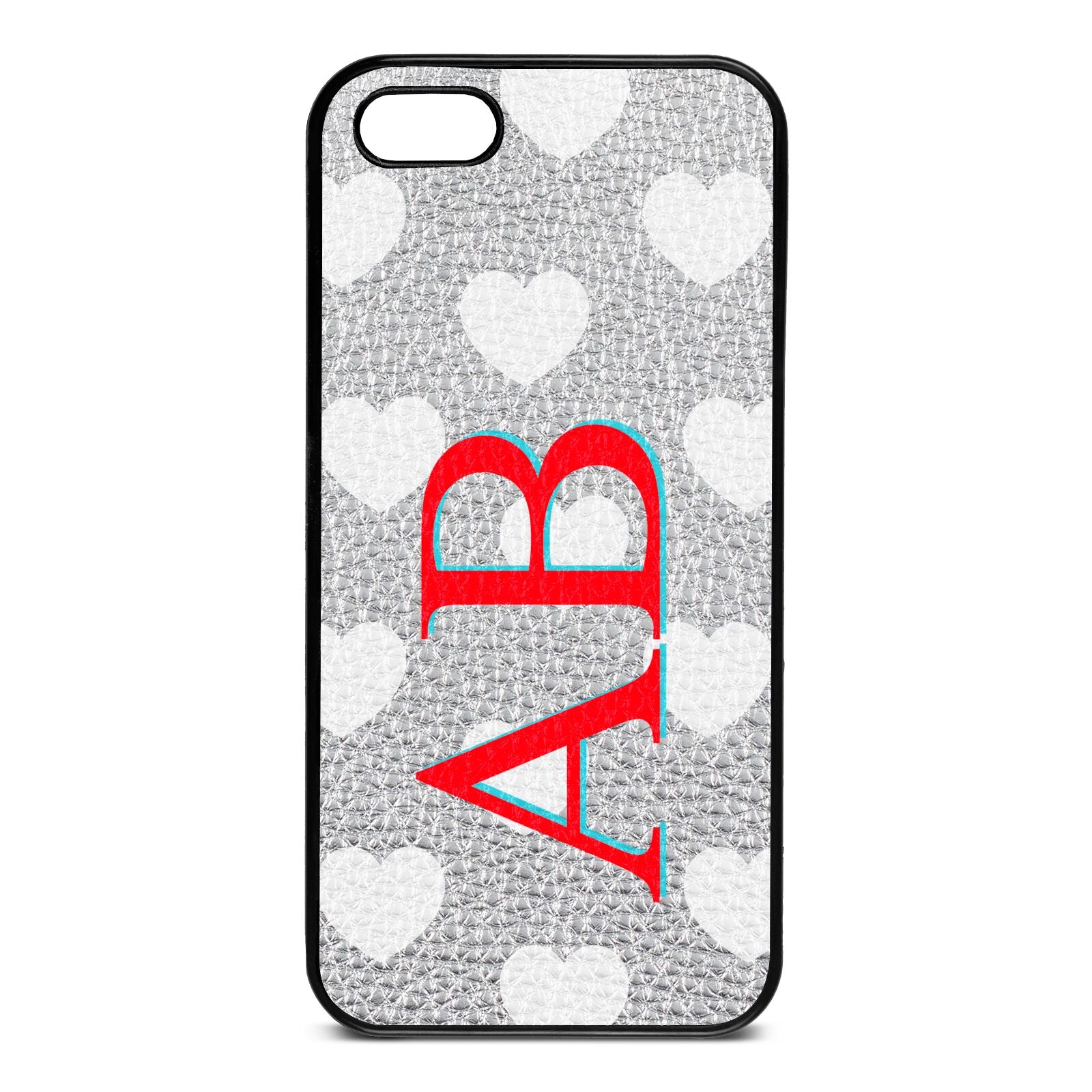 Heart Print Initials Silver Pebble Leather iPhone 5 Case