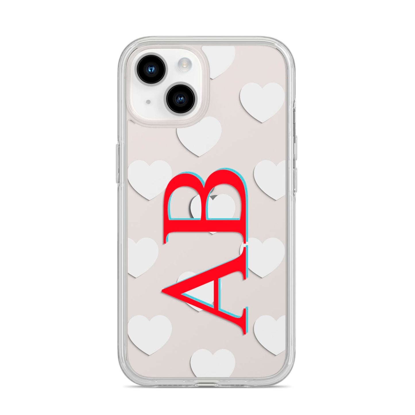 Heart Print Initials iPhone 14 Clear Tough Case Starlight