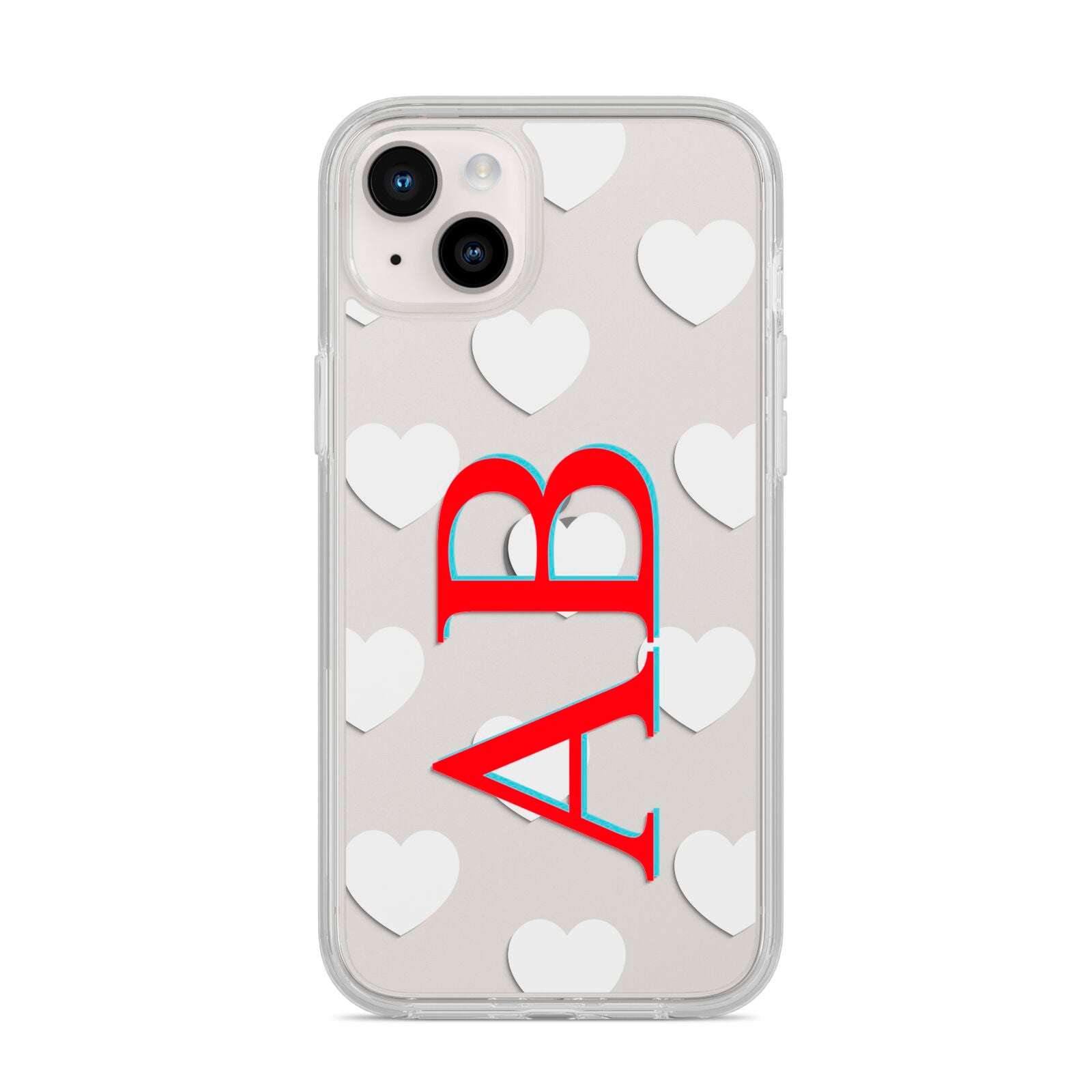 Heart Print Initials iPhone 14 Plus Clear Tough Case Starlight