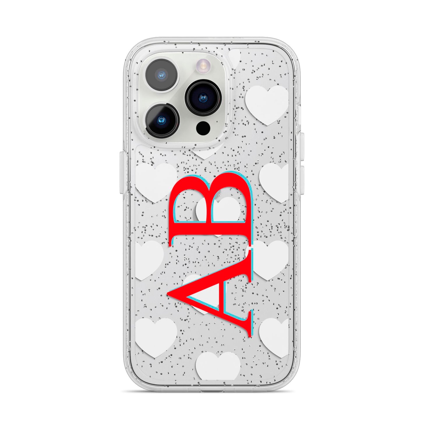 Heart Print Initials iPhone 14 Pro Glitter Tough Case Silver