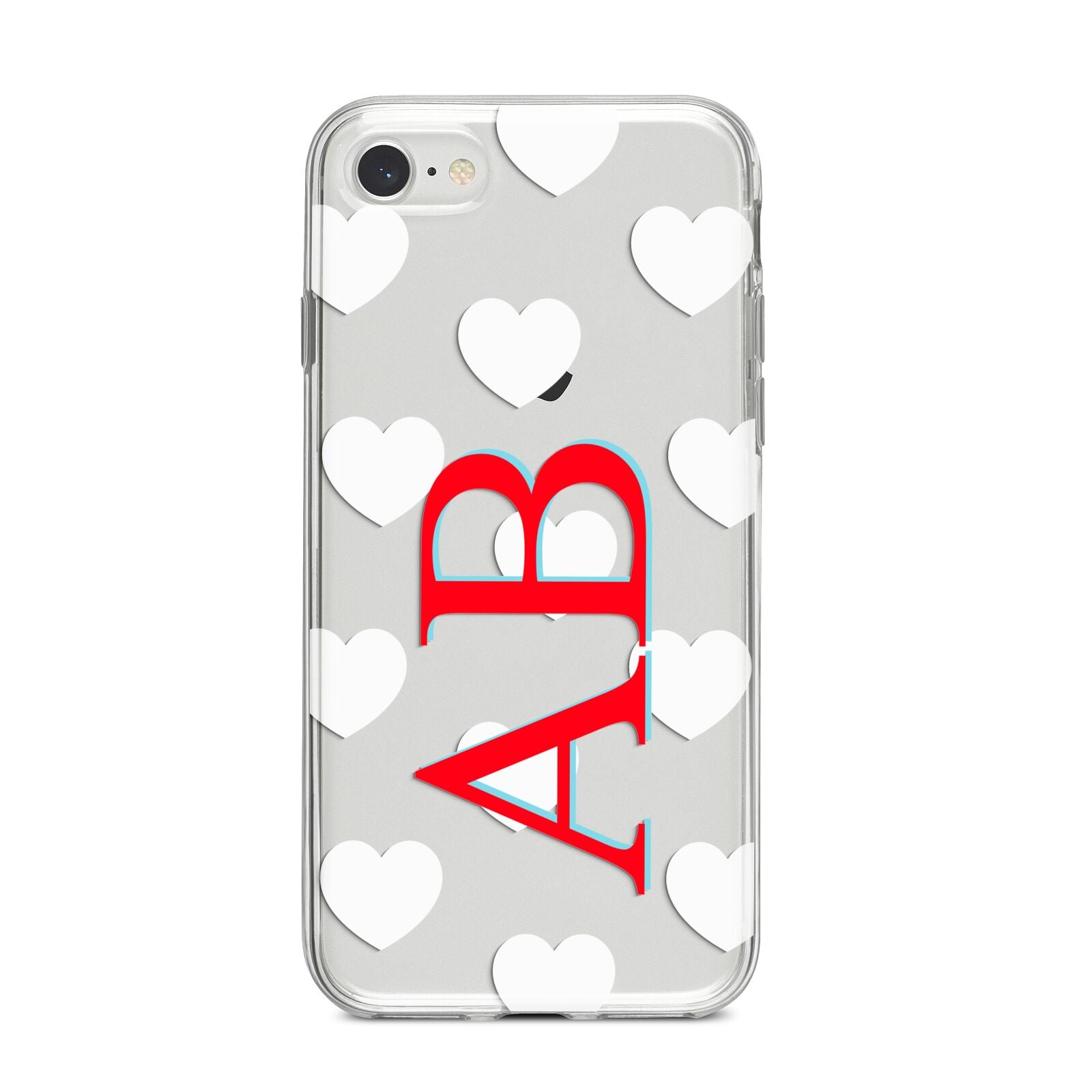 Heart Print Initials iPhone 8 Bumper Case on Silver iPhone