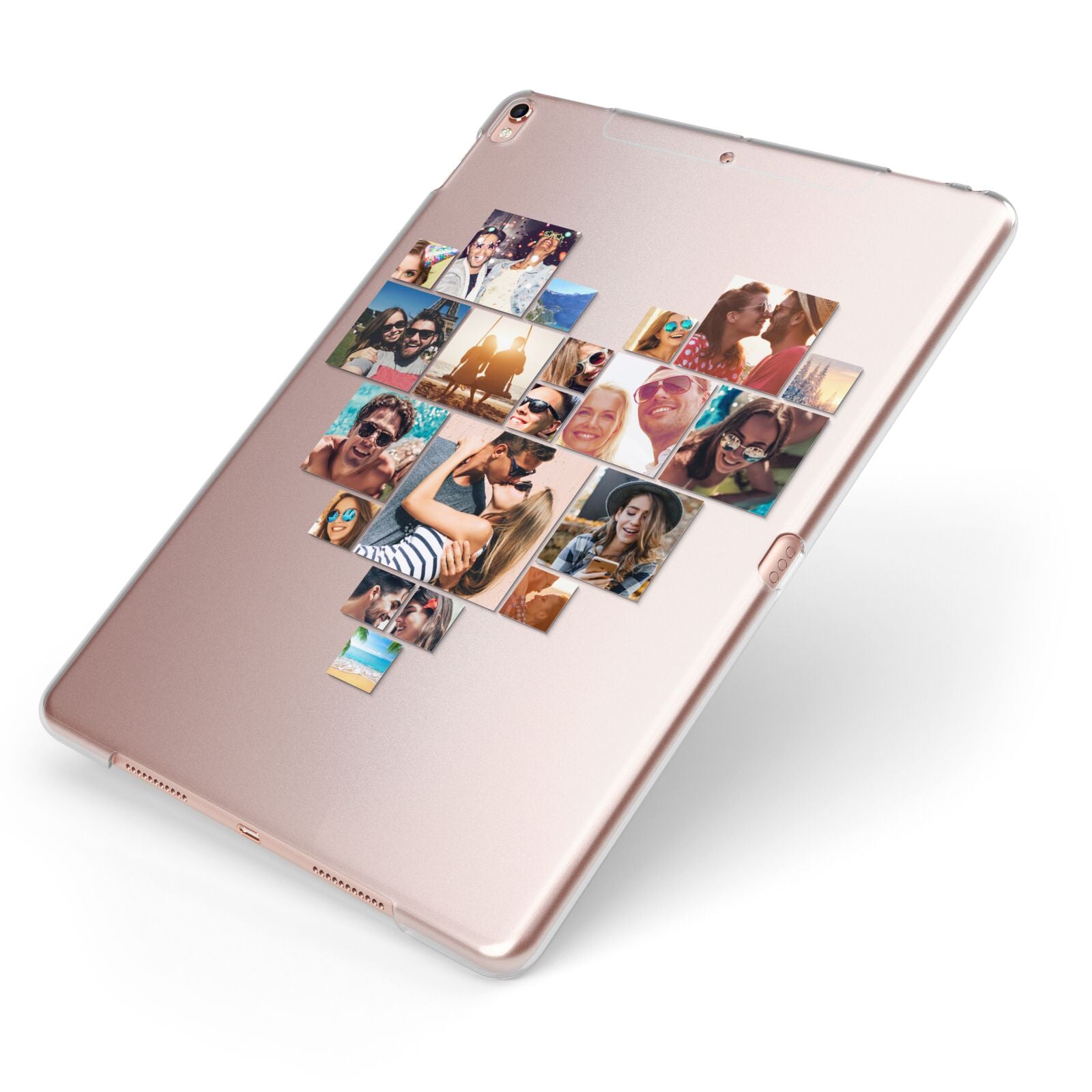 Heart Shaped Photo Montage Upload Apple iPad Case on Rose Gold iPad Side View