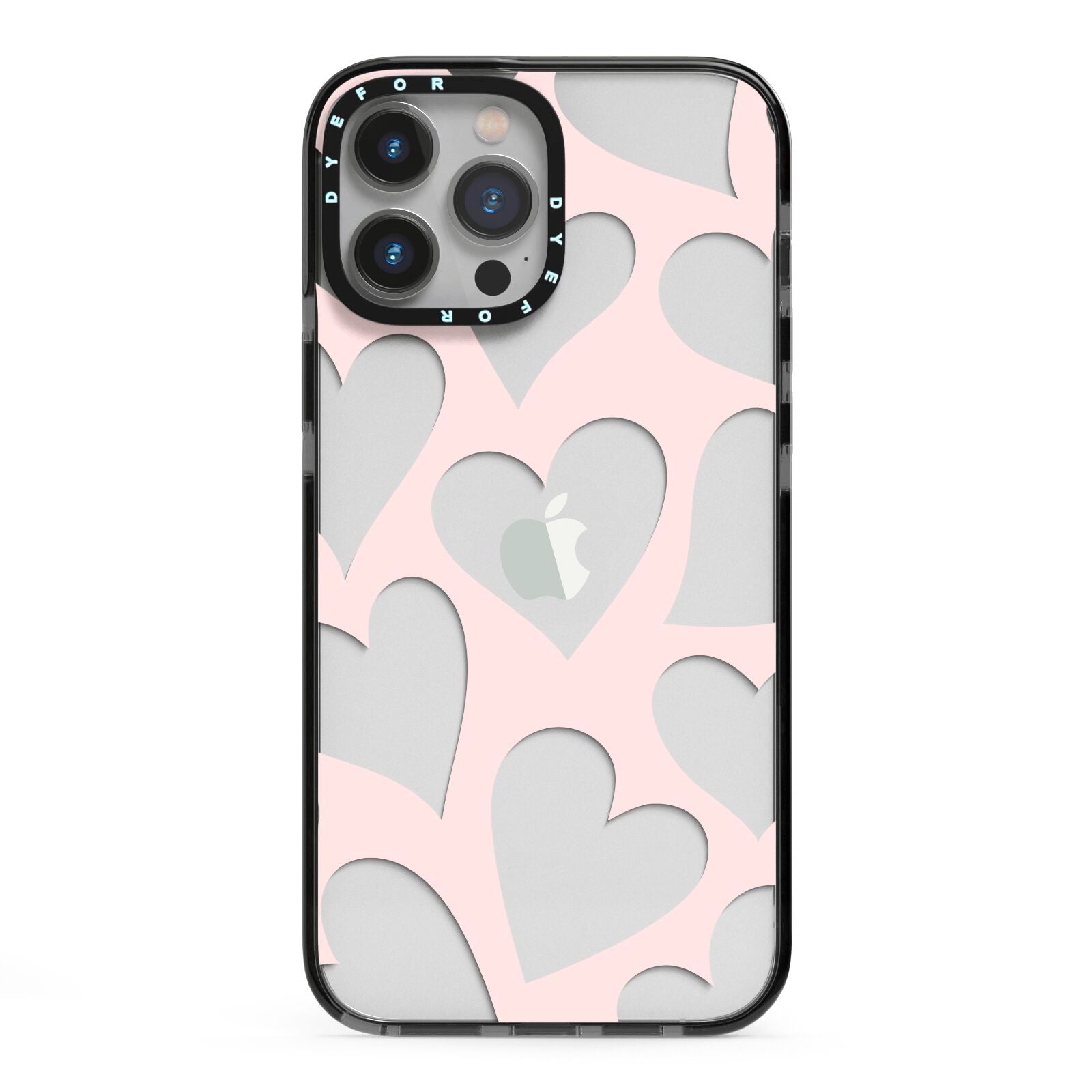 Heart iPhone 13 Pro Max Black Impact Case on Silver phone