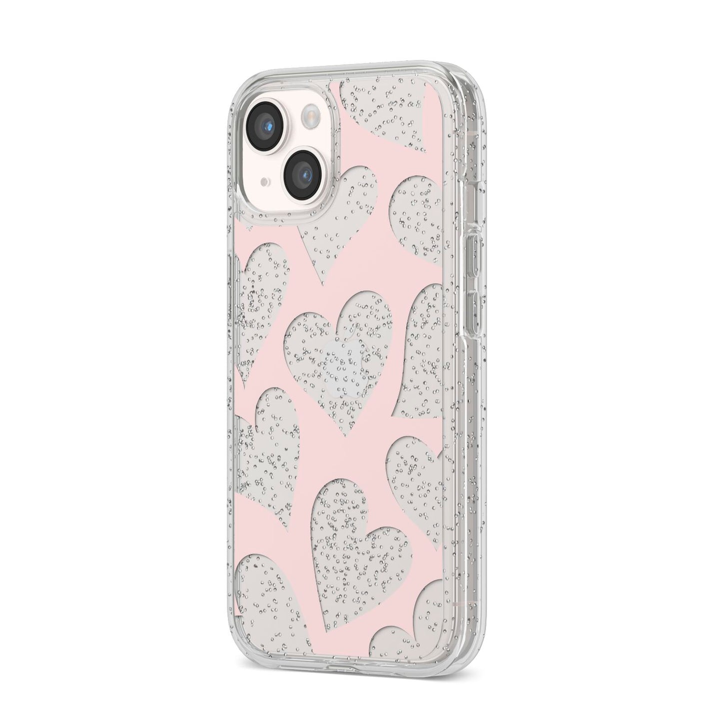 Heart iPhone 14 Glitter Tough Case Starlight Angled Image