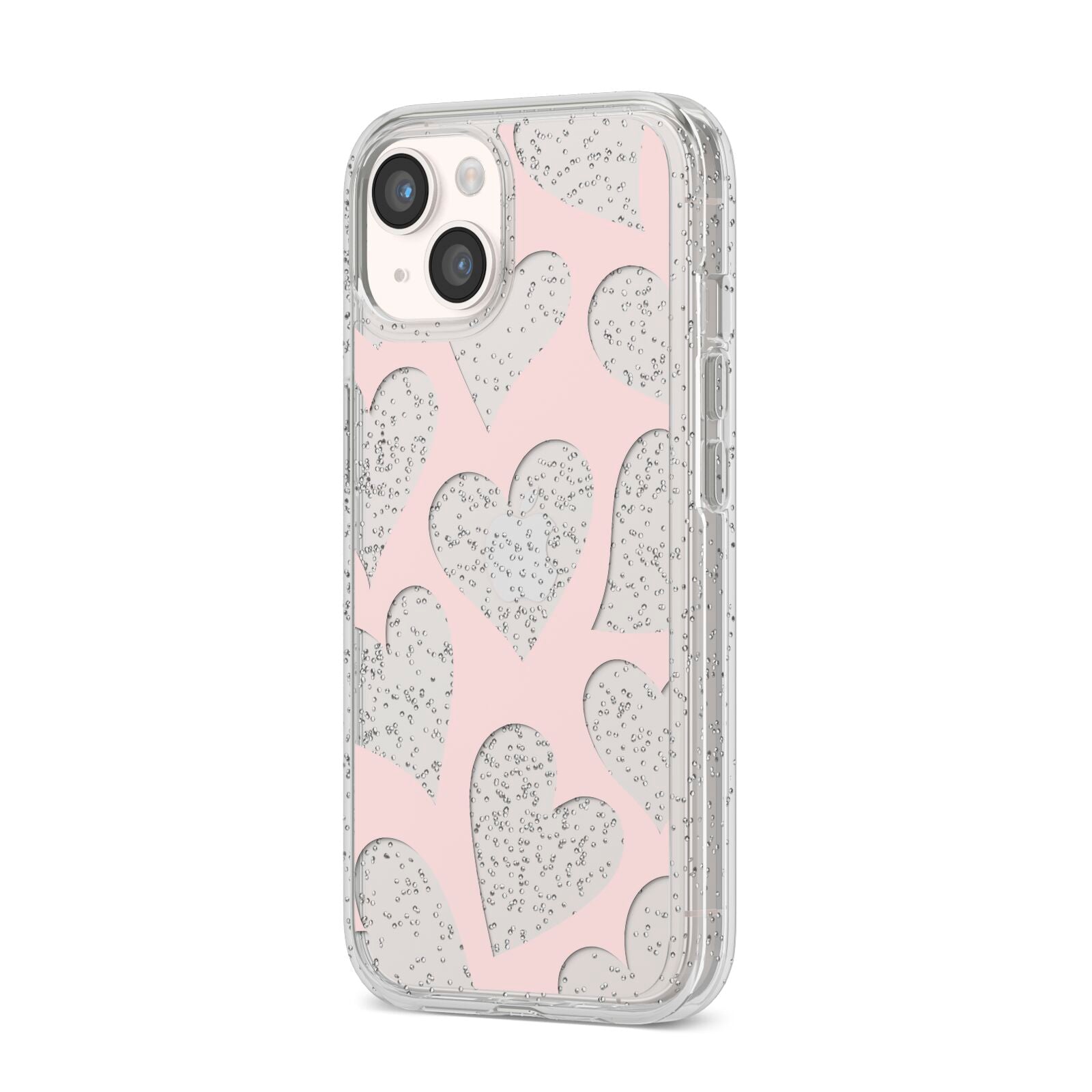 Heart iPhone 14 Glitter Tough Case Starlight Angled Image