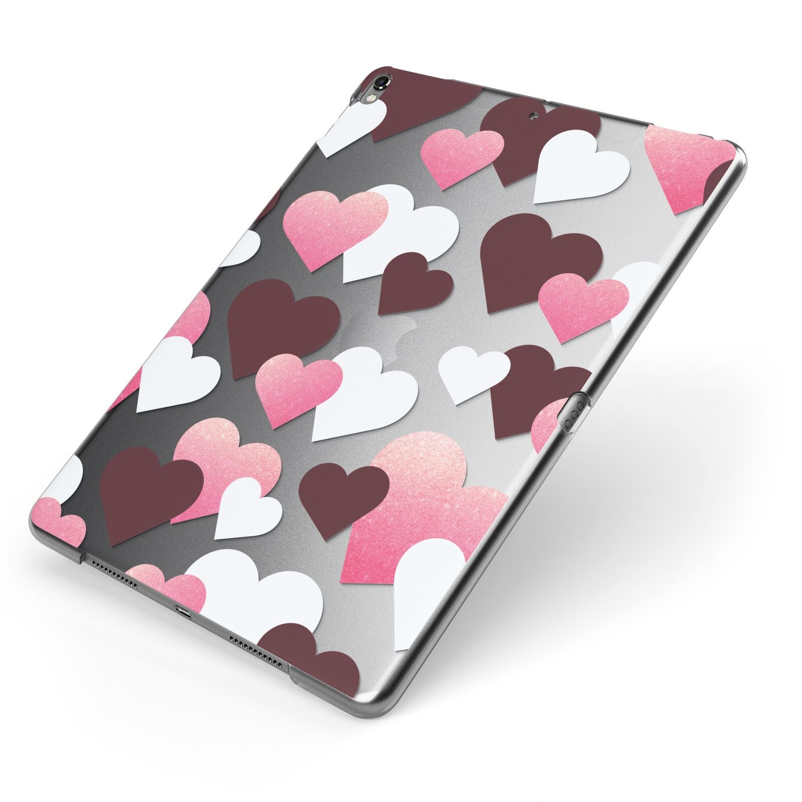 Hearts Apple iPad Case on Grey iPad Side View