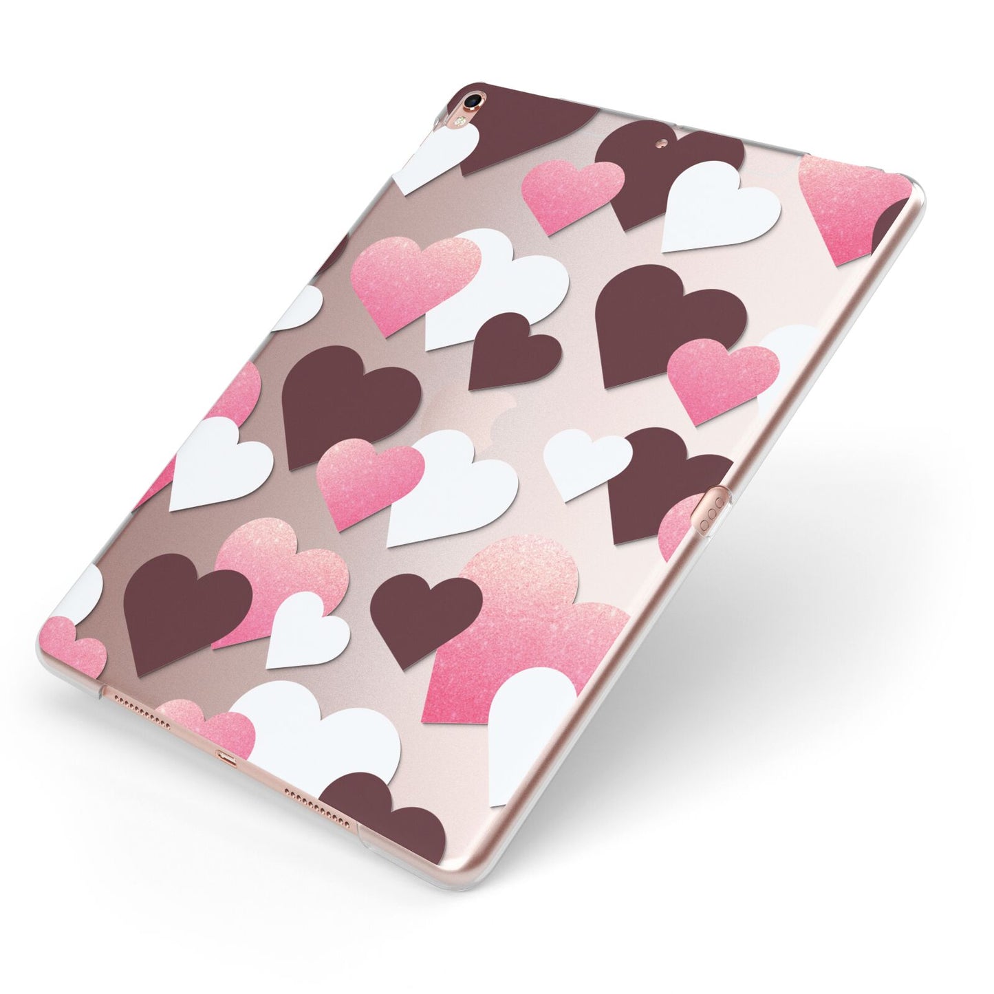 Hearts Apple iPad Case on Rose Gold iPad Side View