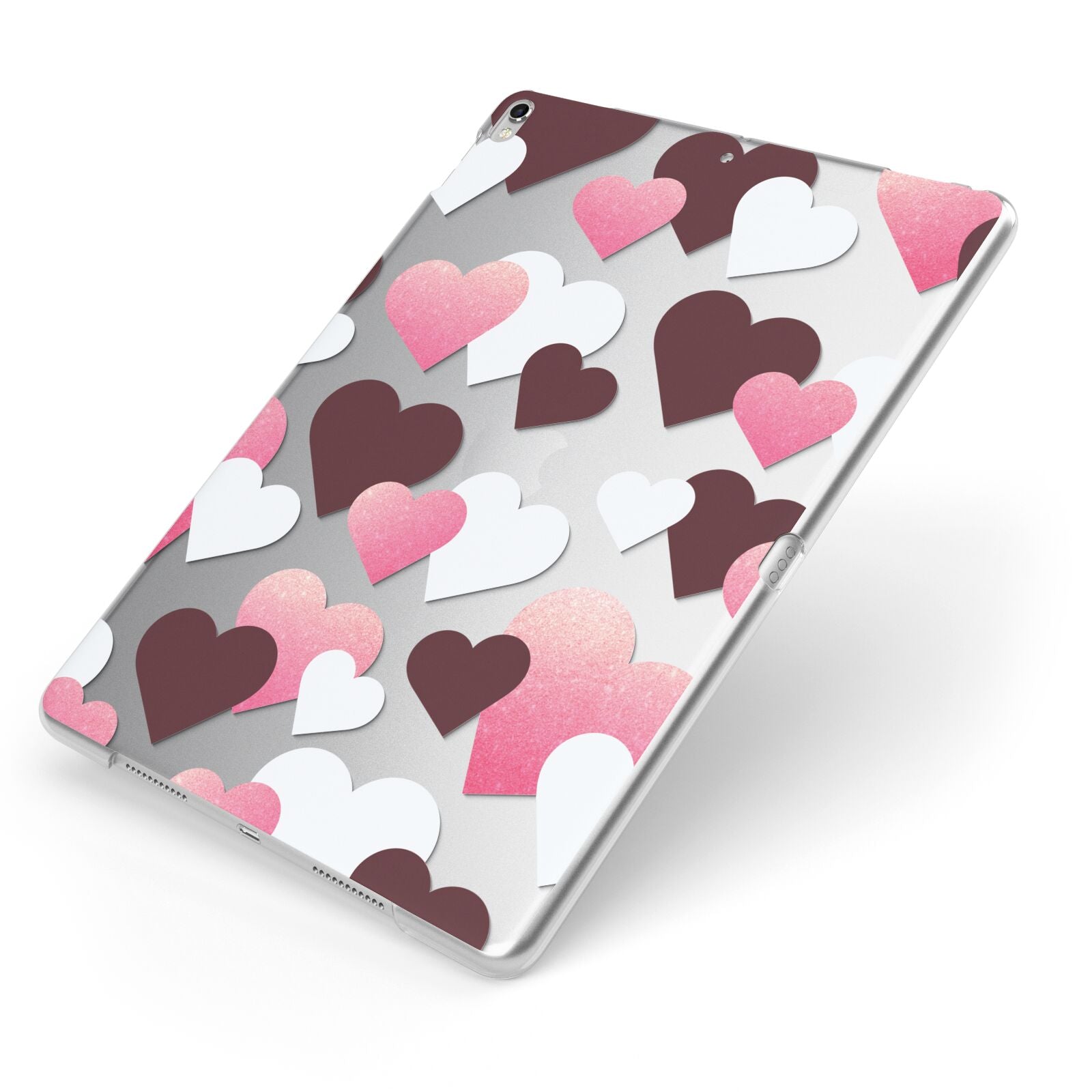 Hearts Apple iPad Case on Silver iPad Side View