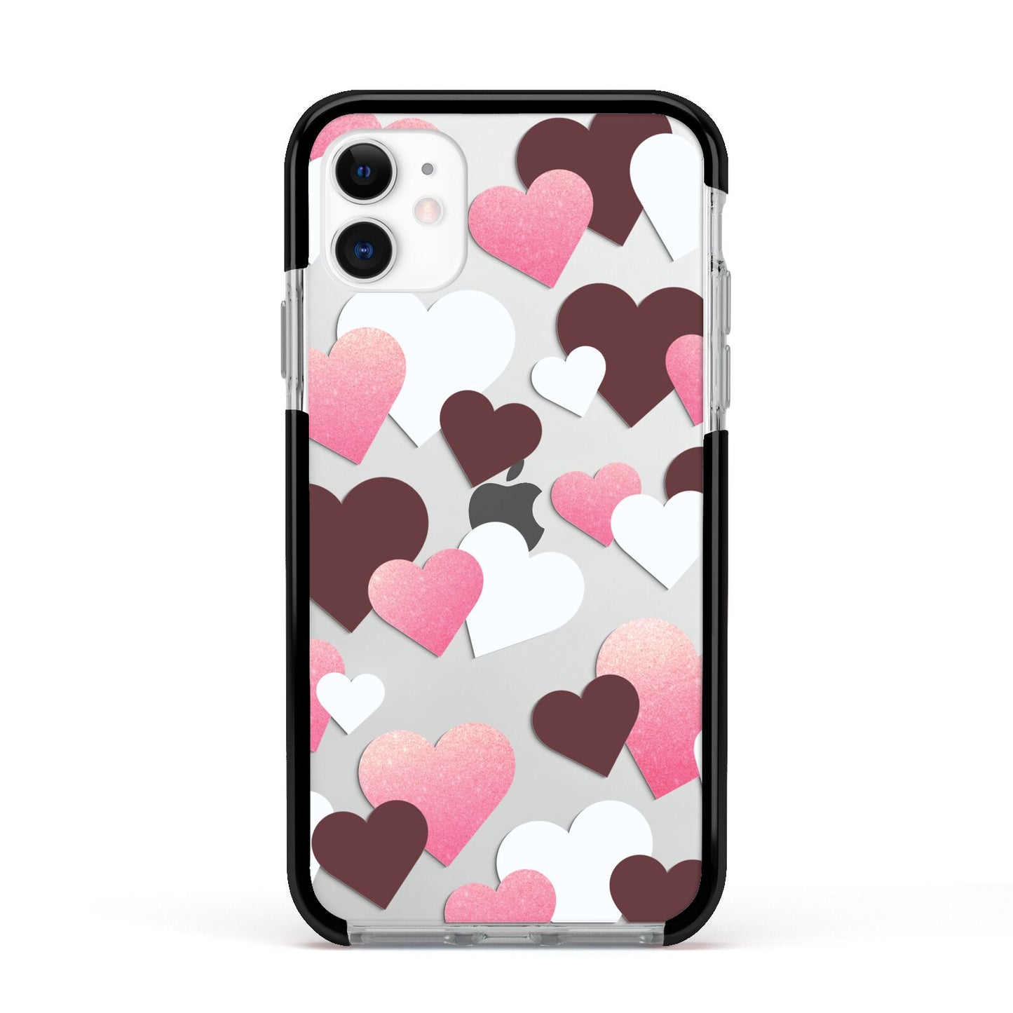 Hearts Apple iPhone 11 in White with Black Impact Case