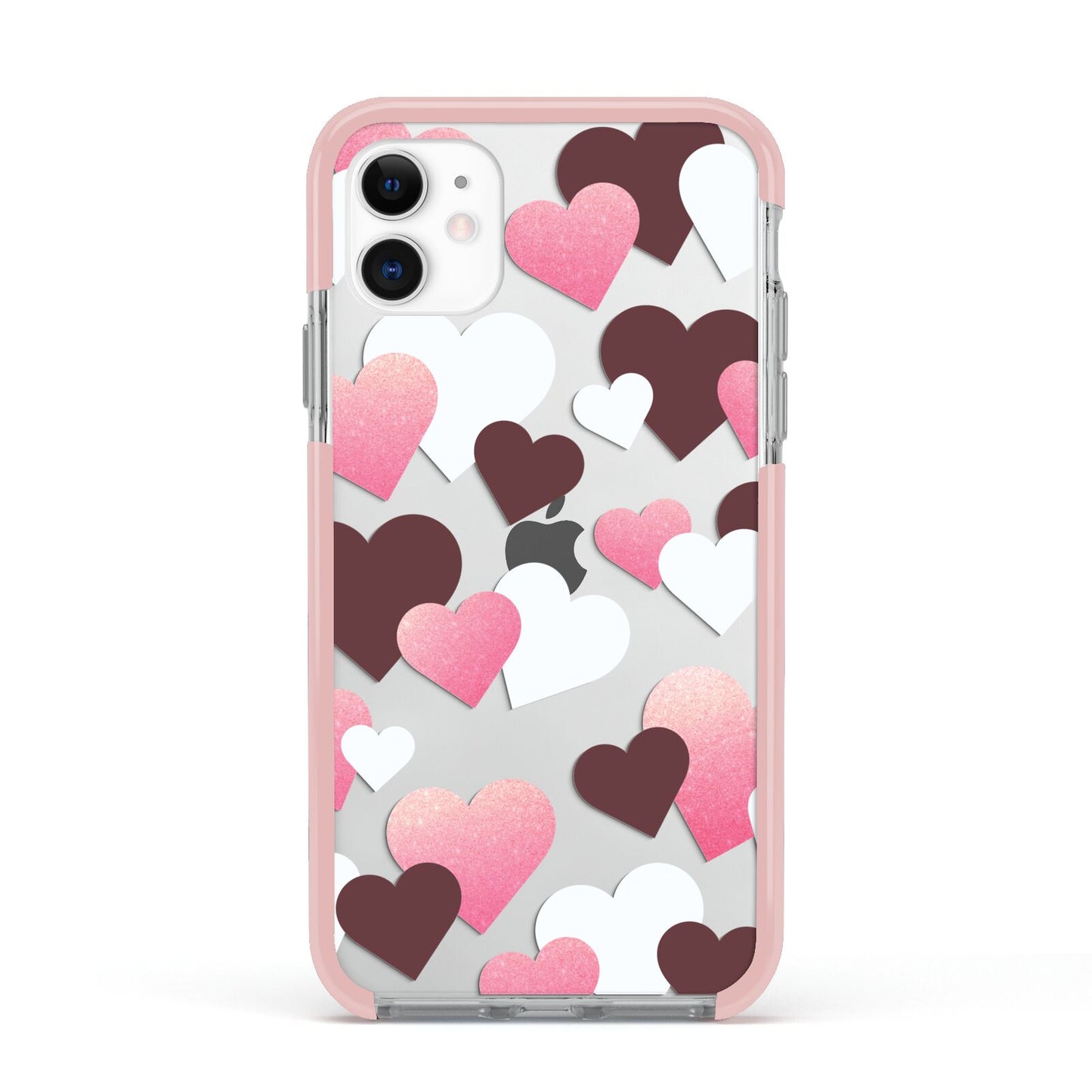 Hearts Apple iPhone 11 in White with Pink Impact Case